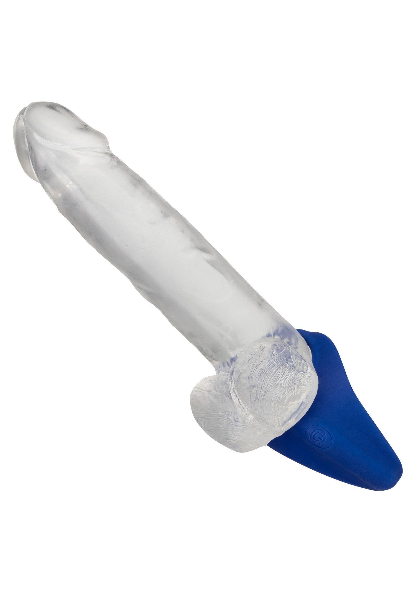 Pénis artificiel transparent avec base bleue pour plus de plaisir.; Transparante kunstpenis met blauwe basis voor extra genot.; Clear dildo with blue base for added pleasure.
