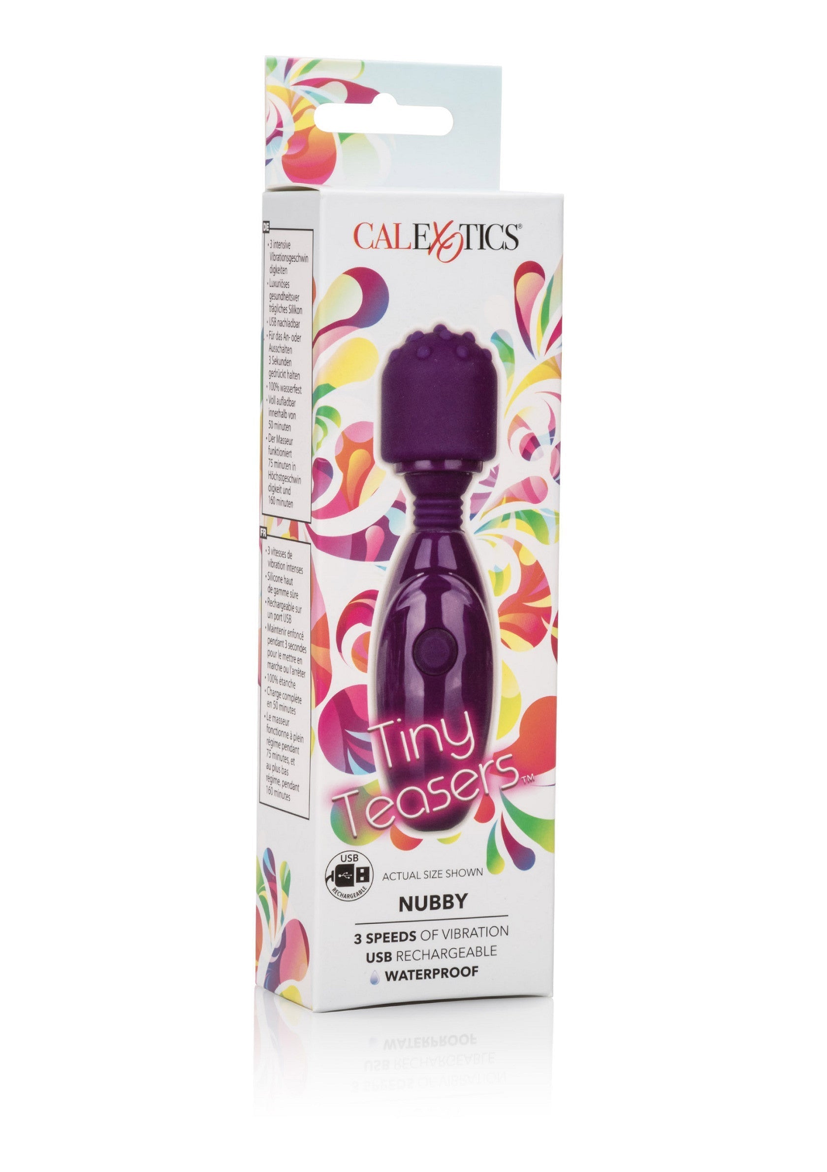 Masseur personnel vibrant Calexotics Tiny Teasers Nubby. 3 vitesses, rechargeable USB, étanche.; Calexotics Tiny Teasers Nubby vibrerende persoonlijke stimulator. 3 snelheden, USB-oplaadbaar, waterdicht.; Calexotics Tiny Teasers Nubby vibrating personal massager. 3 speeds, USB rechargeable, waterproof.