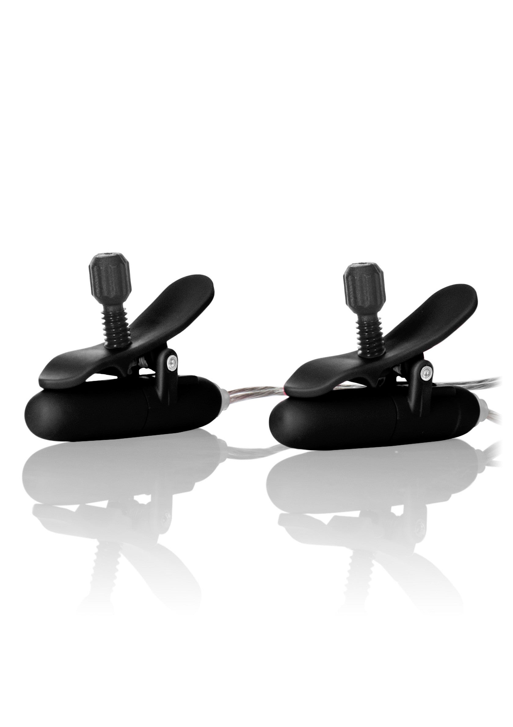 Pinces à tétons noires réglables pour un plaisir intense et contrôlé. Explorez de nouvelles sensations!; Verstelbare, zwarte tepelklemmen voor intense en gecontroleerde stimulatie. Ontdek nieuwe sensaties!; Adjustable black nipple clamps for intense, controlled stimulation. Explore new sensations and pleasure!