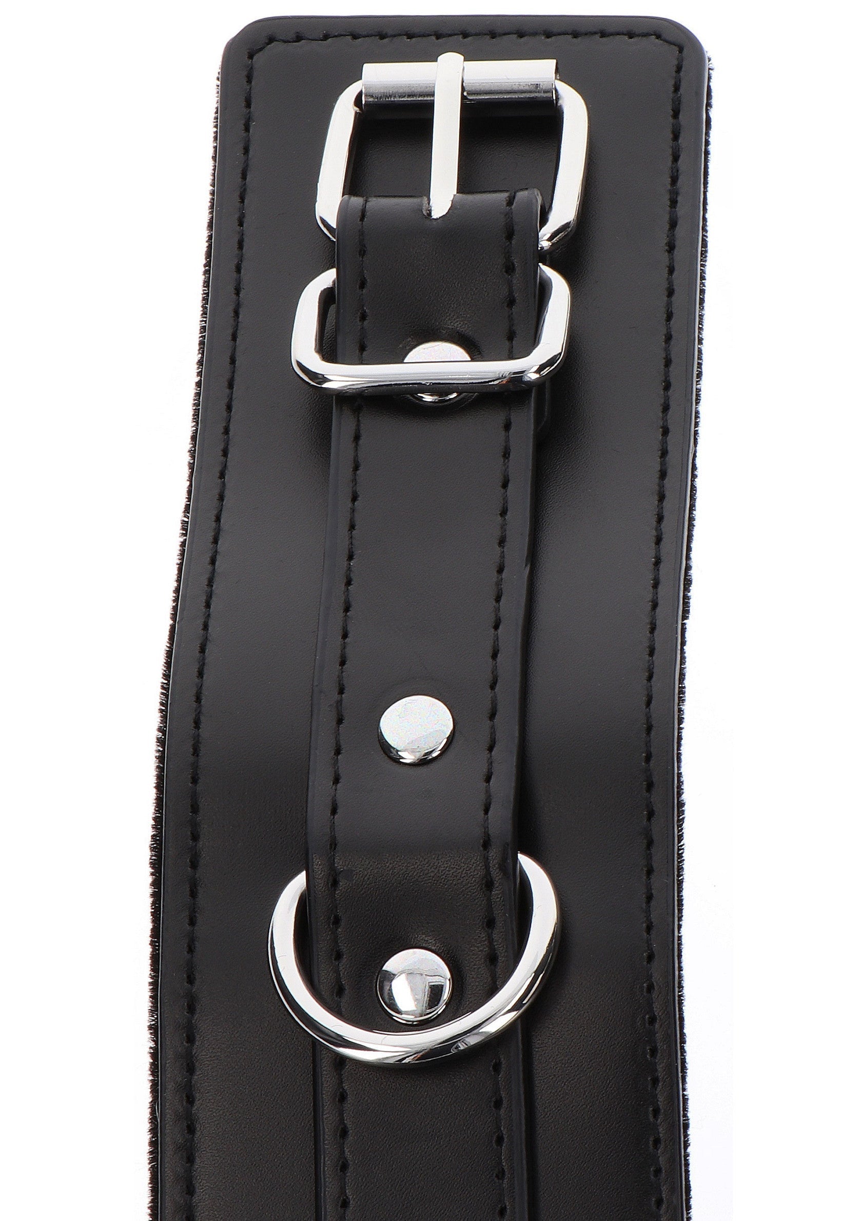 Manchette en cuir noir avec boucle en métal. Accessoire de mode pour un look audacieux et élégant.; Zwarte leren manchet met metalen gesp. Modeaccessoire voor een gewaagde en elegante look.; Black leather wrist cuff with metal buckle. A fashion accessory for a bold and elegant look.