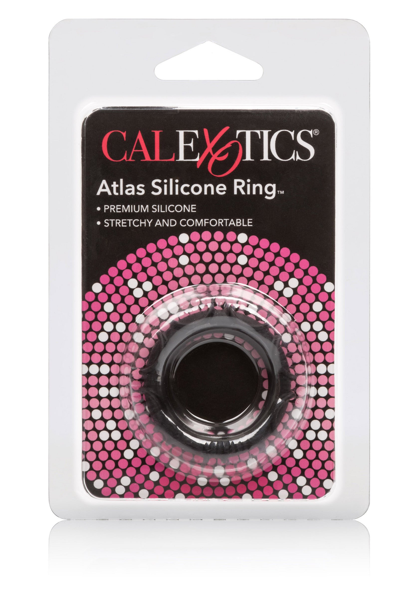 Anneau pénien en silicone CalExotics Atlas, extensible et confortable.; CalExotics Atlas siliconen penisring, rekbaar en comfortabel.; CalExotics Atlas Silicone Ring, stretchy and comfortable penis ring.