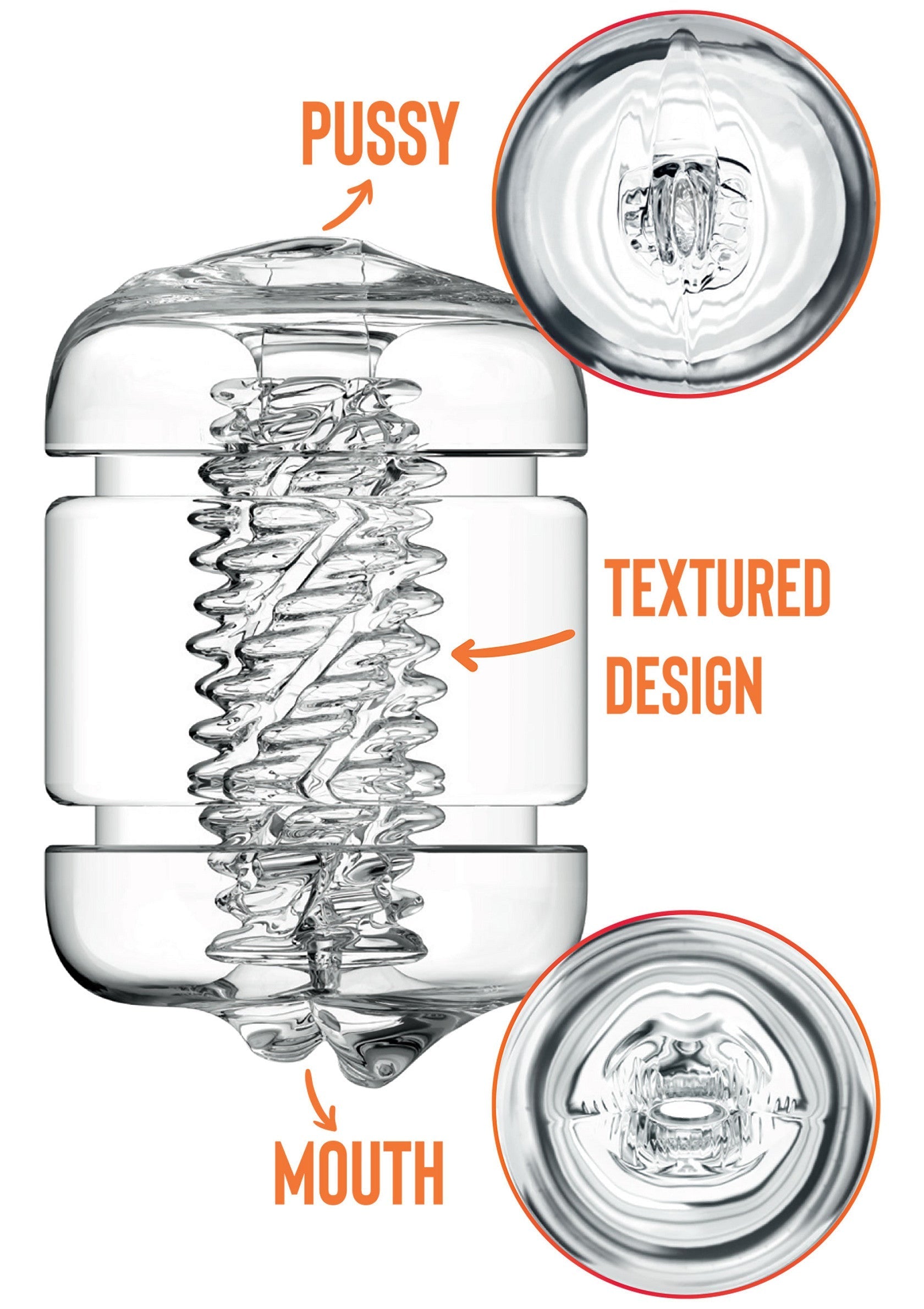 Manchon masturbateur transparent avec design texturé pour un plaisir intense. Achetez maintenant !; Transparante masturbator sleeve met getextureerd design voor intens genot. Koop nu!; Clear masturbator sleeve with textured design for intense pleasure. Shop now!