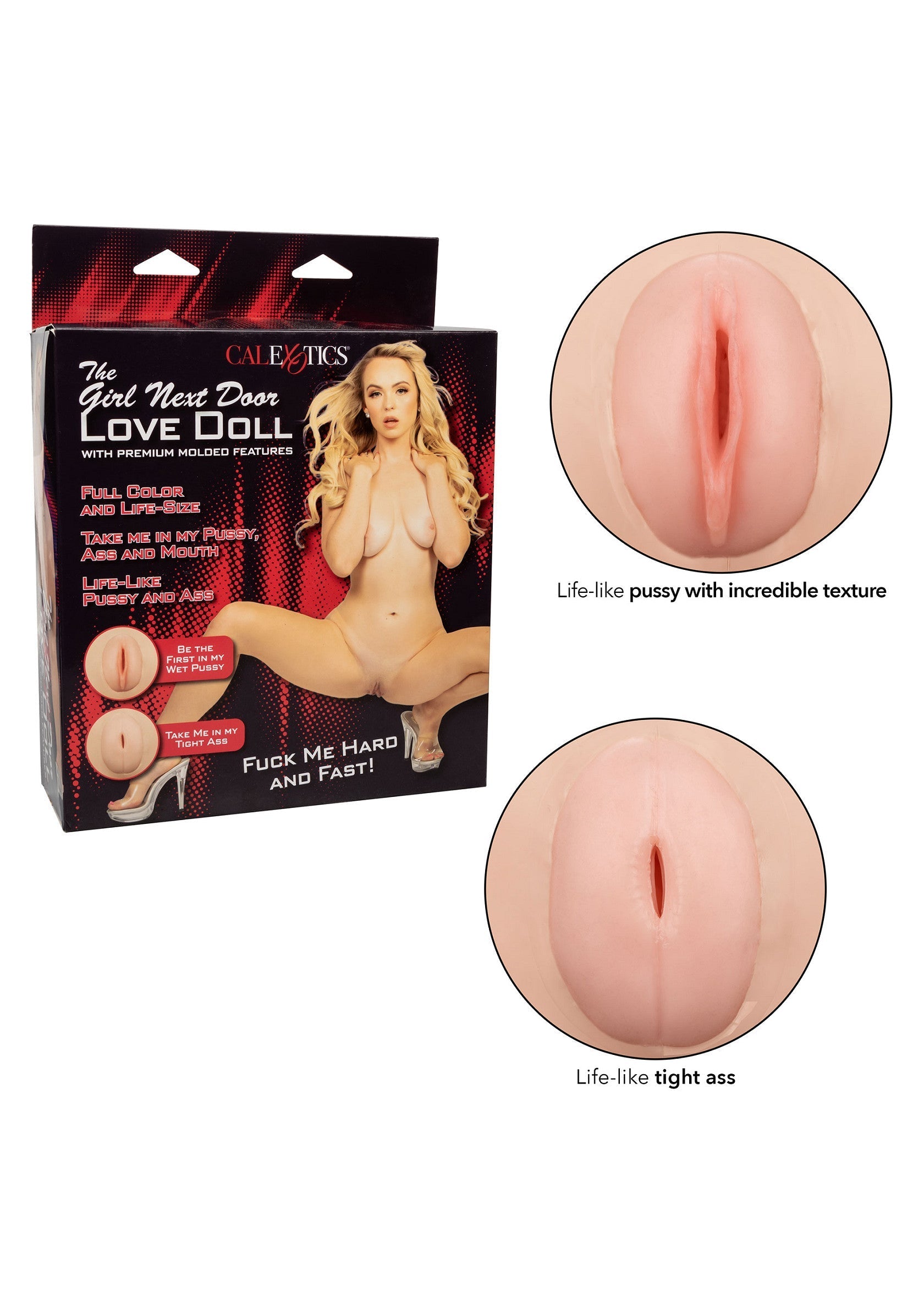 Poupée masturbatoire The Girl Next Door Love Doll avec des trous premium pour le plaisir.; The Girl Next Door Love Doll masturbatiepop met premium gaten voor plezier.; The Girl Next Door Love Doll masturbation doll with premium holes for pleasure.