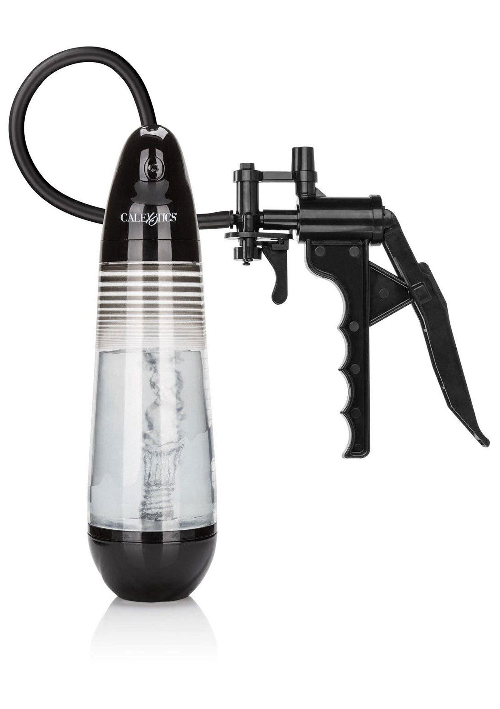 Pompe à pénis CalExotics avec manomètre pour une augmentation de taille en toute sécurité et efficace.; CalExotics penis pomp met drukmeter voor veilige en effectieve penisvergroting.; CalExotics penis pump with gauge for safe and effective penis enlargement.