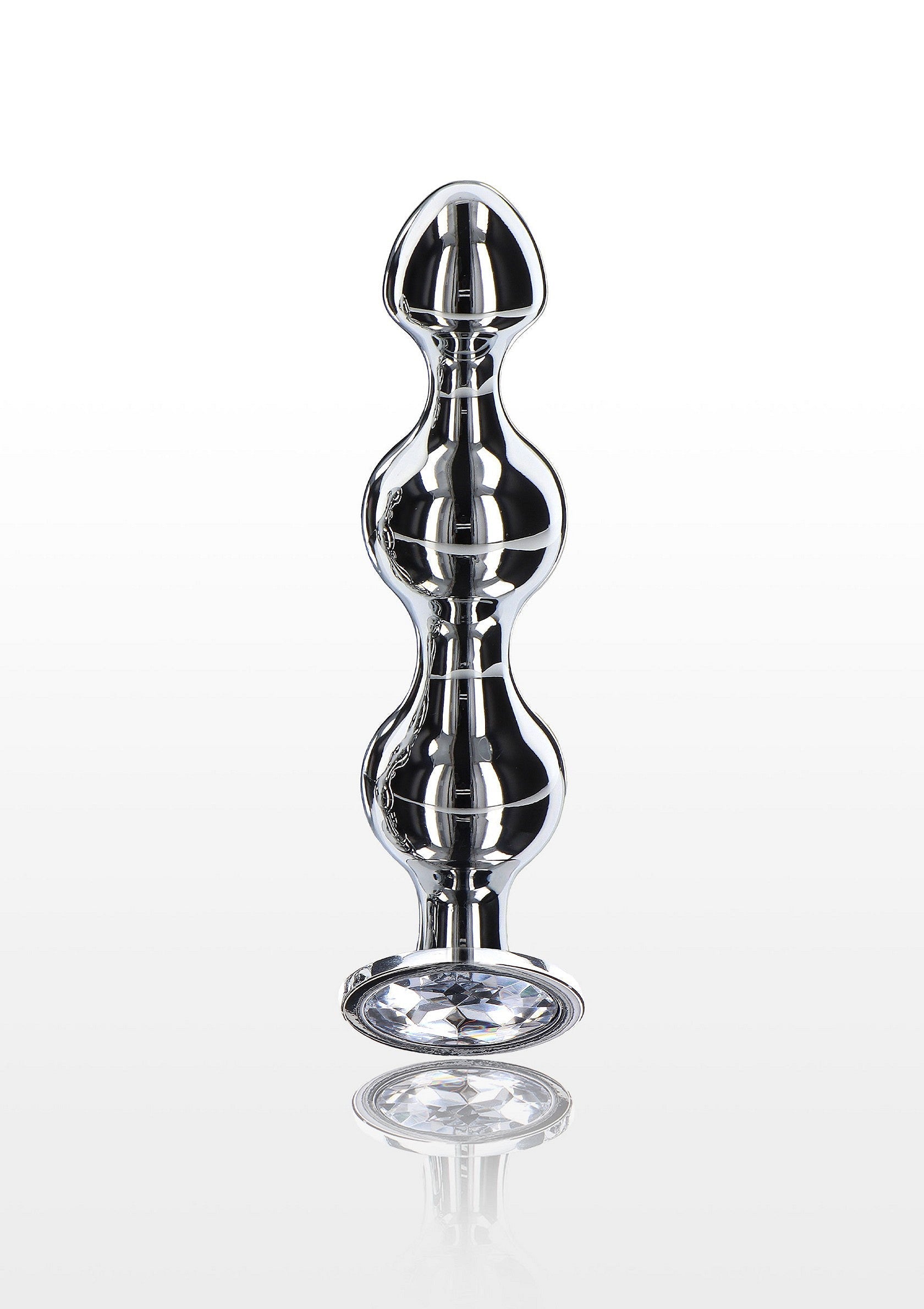 Plug anal en métal brillant avec base ornée de strass. Idéal pour une expérience sensuelle intense.; Glanzende metalen anale plug met strass voet. Perfect voor een intense sensuele ervaring.; Shiny metal anal plug with rhinestone base. Perfect for an intense sensual experience.