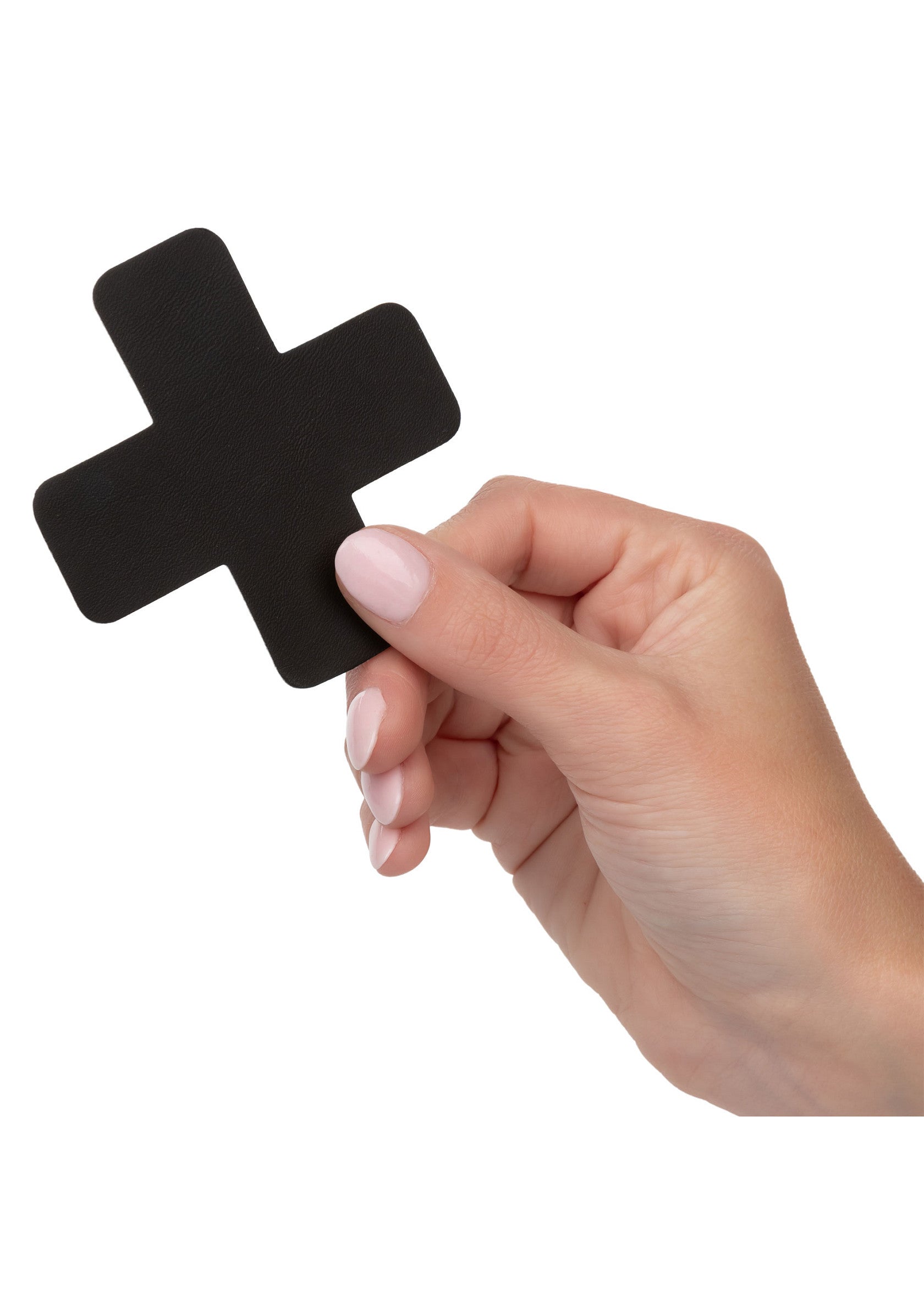 Cache-tétons adhésifs en forme de croix noire pour une tenue discrète et confortable sous vos vêtements.; Zwarte kruisvormige tepelbedekkers voor een discrete en comfortabele ondersteuning onder je kleding.; Black cross-shaped nipple covers for discreet and comfortable support under your clothes.