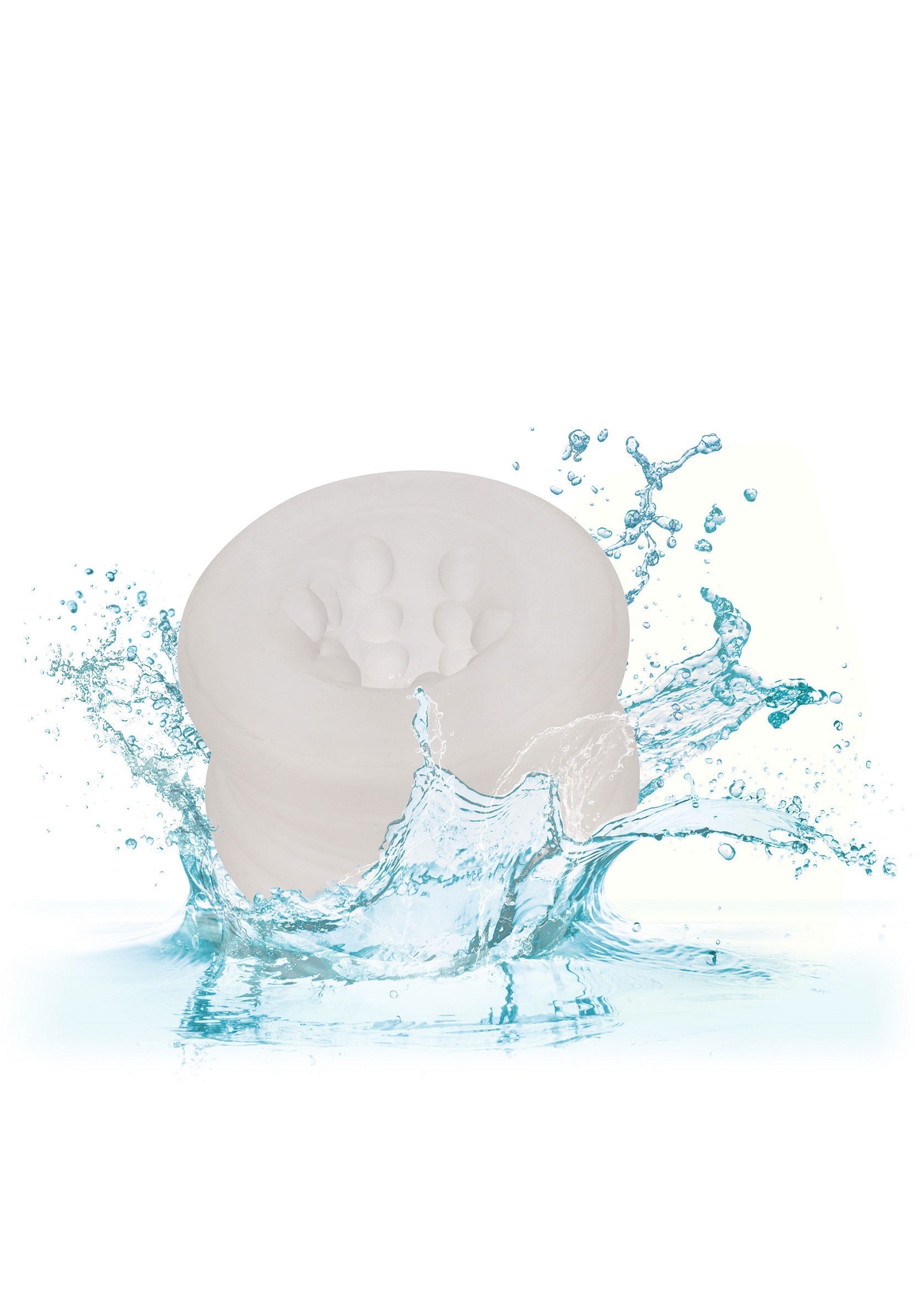 Manchon de plaisir texturé dans une éclaboussure d'eau pour une expérience intense.; Getextureerde masturbator sleeve in waterspetters voor een intense ervaring.; Textured pleasure sleeve in water splash for an intense experience.