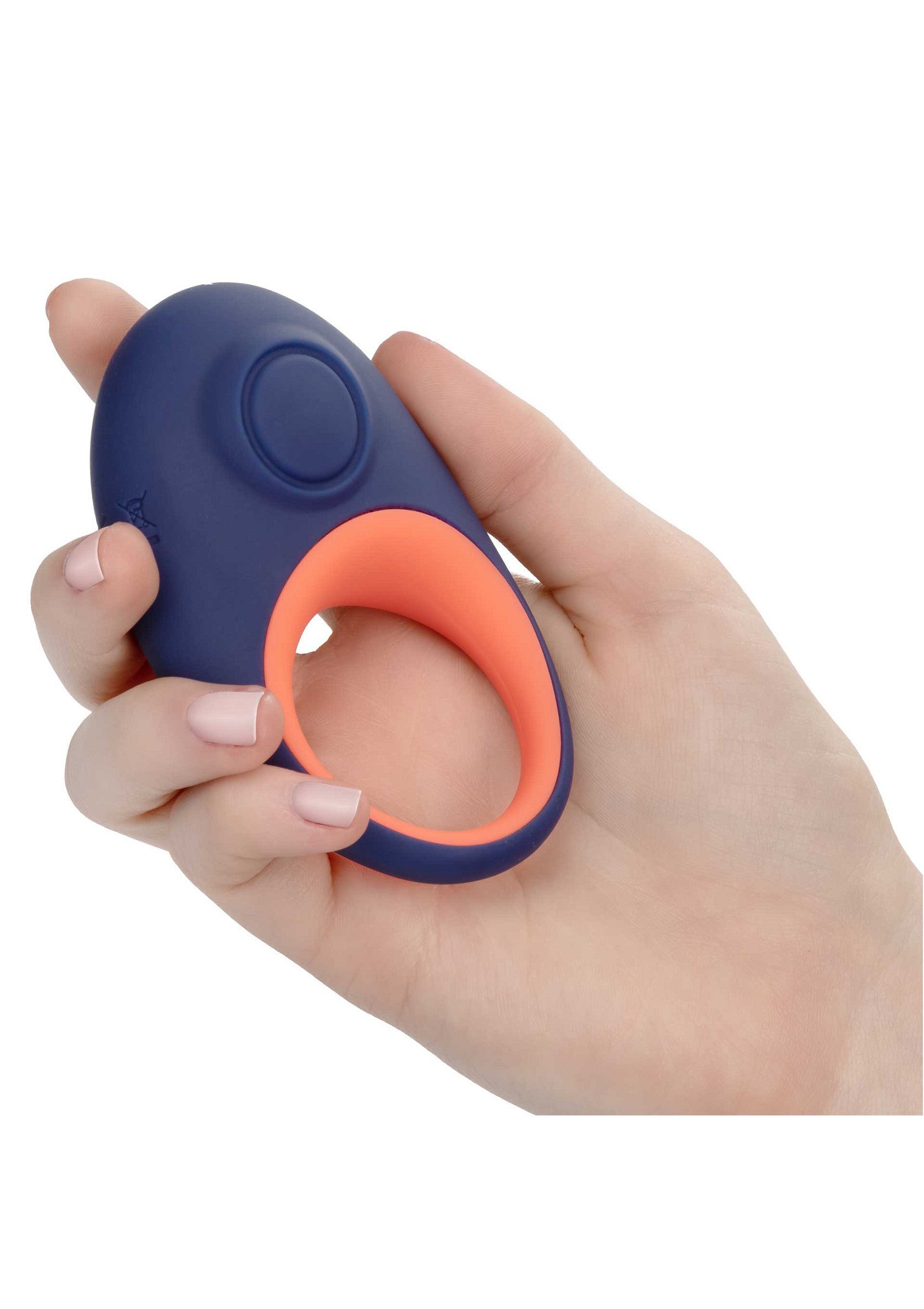 Anneau vibrant pour couple, bleu marine et orange. Plaisir intense garanti !; Vibrerende ring voor koppels, marineblauw en oranje. Gegarandeerd intens plezier!; Vibrating ring for couples, navy blue and orange. Guaranteed intense pleasure!