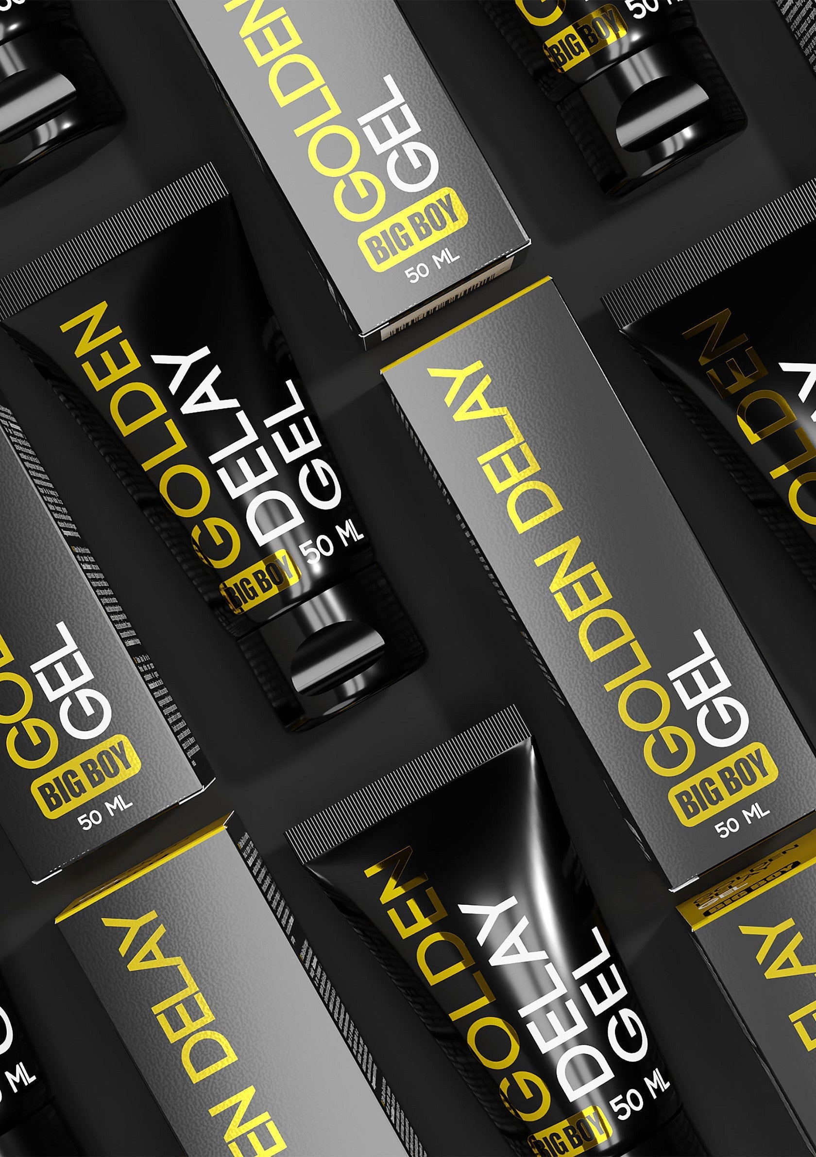 Gel retardateur GOLDEN DELAY pour hommes. Améliorez votre plaisir et prolongez vos moments intimes. Disponible en 50ml.; GOLDEN DELAY vertragingsgel voor mannen. Verbeter uw plezier en verleng uw intieme momenten. Beschikbaar in 50 ml.; GOLDEN DELAY gel for men. Enhance pleasure and extend intimate moments. Available in 50 ml tubes for your convenience.