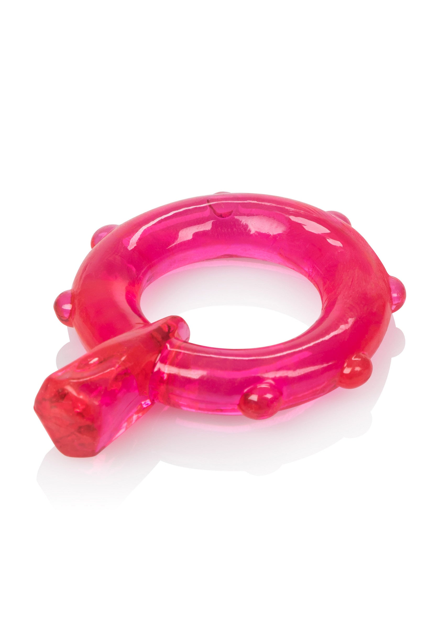 Anneau vibrant rose texturé pour plus de plaisir et de sensations fortes.; Roze vibrerende penisring met textuur voor extra genot en intense sensaties.; Textured pink vibrating cock ring for added pleasure and intense sensations.