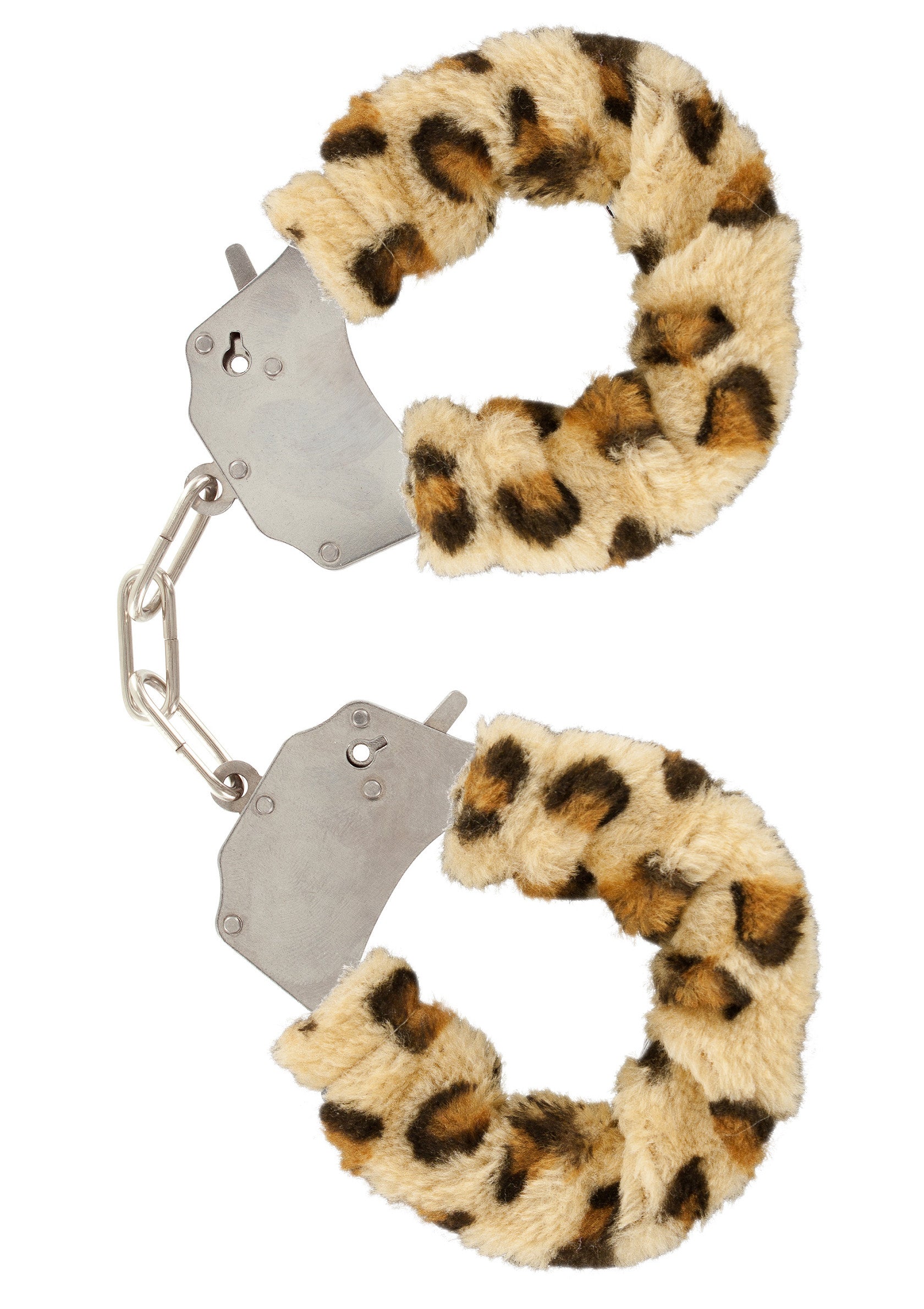 Menottes en peluche à motif léopard. Accessoire coquin pour pimenter vos soirées. Douces et fun !; Gevlekte handboeien met luipaardprint. Pluizig en sexy! Leuk accessoire voor spannende rollenspellen.; Leopard print furry handcuffs. Novelty toy for roleplay. Fun and flirty accessory.