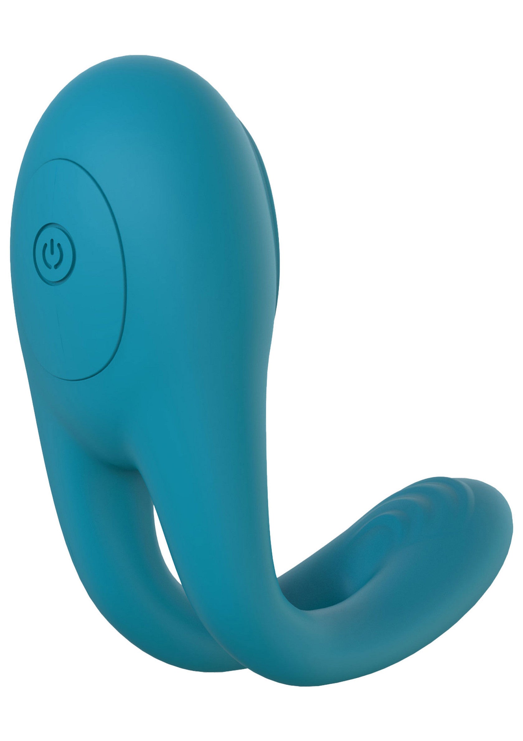 Vibromasseur de couple bleu turquoise innovant pour une exploration intime partagée.; Innovatieve turquoise blauwe partner vibrator voor gedeelde intieme verkenning.; Innovative turquoise blue couples vibrator for shared intimate exploration.