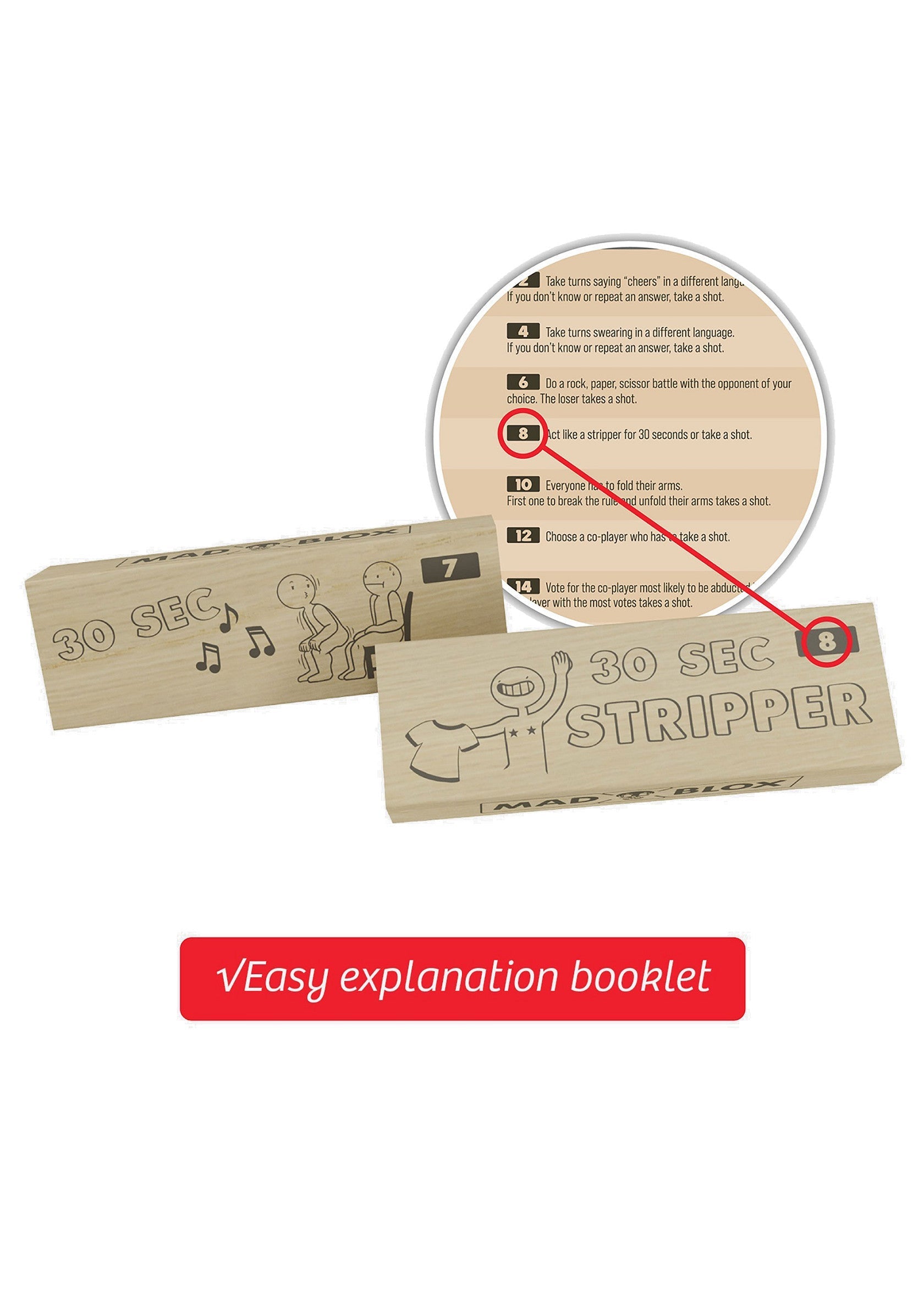 Jeu de société '30 Sec Stripper', jeu d'ambiance amusant pour adultes. Règles faciles à comprendre, fou rire garanti !; Bordspel '30 Sec Stripper', grappig gezelschapsspel voor volwassenen. Makkelijk te begrijpen regels, lach gegarandeerd!; '30 Sec Stripper' board game, a fun party game for adults. Easy-to-understand rules, guaranteed laughter!