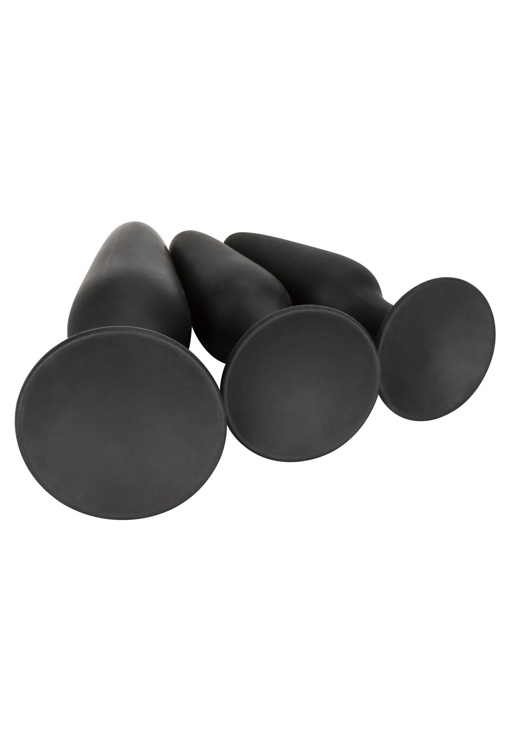 Ensemble de 3 plugs anaux en silicone noir pour le plaisir anal progressif. Différentes tailles disponibles.; Set van 3 zwarte siliconen buttplugs voor progressief anaal genot. Verschillende maten beschikbaar.; Set of 3 black silicone butt plugs for progressive anal pleasure. Different sizes available.