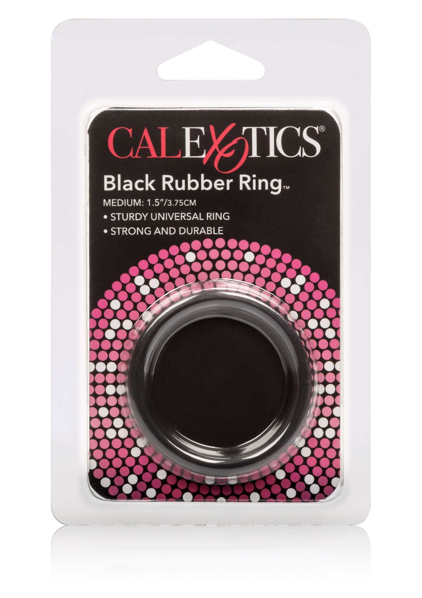 Anneau pénien en caoutchouc noir CalExotics. Robuste, universel et durable. Disponible en taille medium.; CalExotics zwarte rubberen penisring. Stevig, universeel en duurzaam. Beschikbaar in medium.; CalExotics black rubber cock ring. Sturdy, universal, and durable. Available in medium size.
