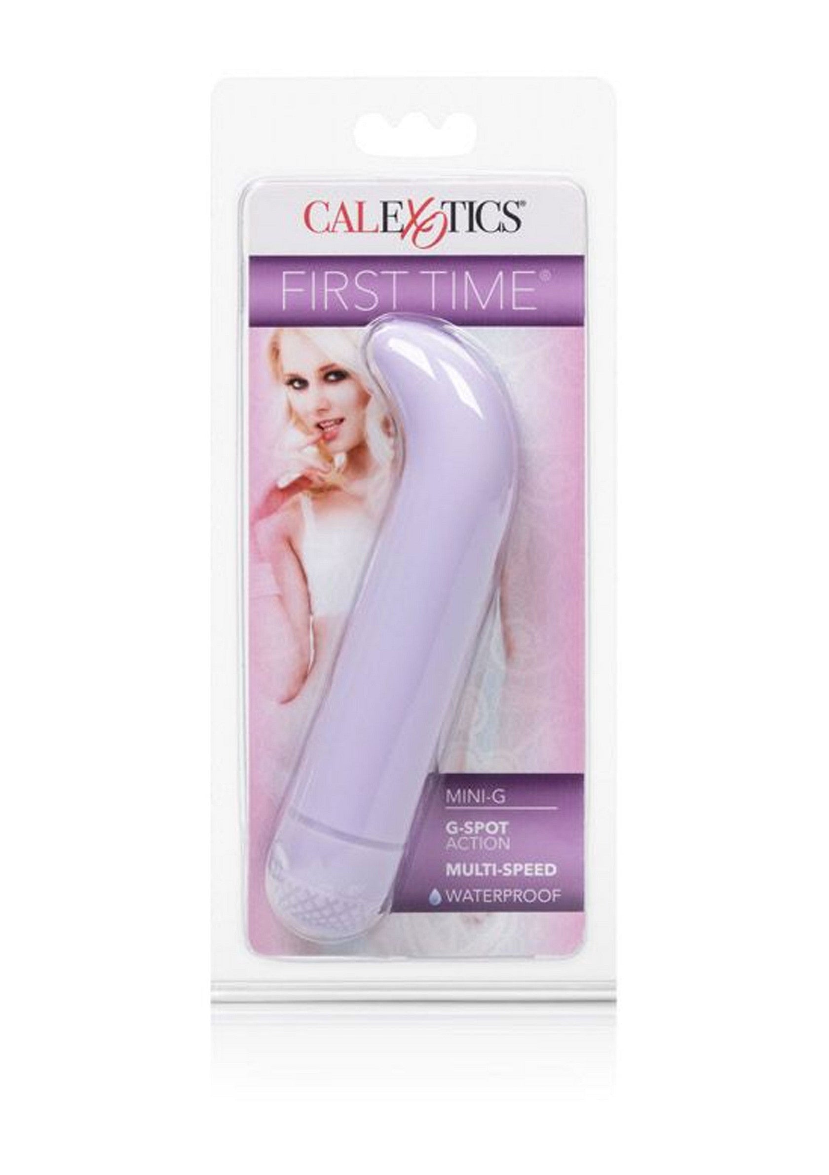 Vibromasseur CalExotics First Time Mini-G. Stimulation du point G, multi-vitesse, étanche.; CalExotics First Time Mini-G vibrator. G-spot stimulatie, multi-speed, waterdicht.; CalExotics First Time Mini-G vibrator. G-spot action, multi-speed, waterproof.