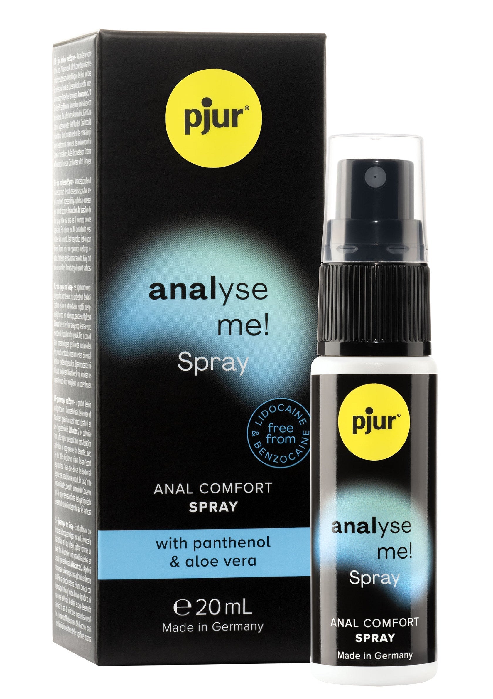 Spray confort anal Pjur Analyse Me! Soulage et détend avec du panthénol et de l'aloe vera. 20ml.; Pjur Analyse Me! Anale comfort spray verzacht en ontspant met panthenol en aloë vera. 20ml.; Pjur Analyse Me! Anal comfort spray soothes & relaxes with panthenol & aloe vera. 20ml.