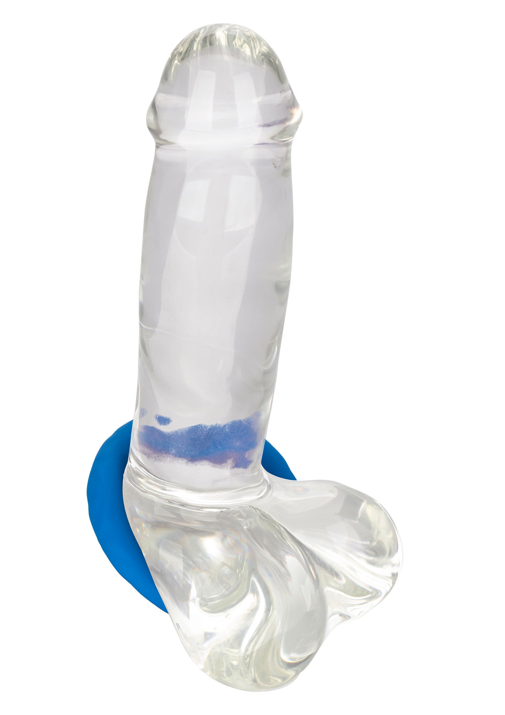 Jouet en verre transparent pour adultes avec anneau bleu pour une expérience unique et intense.; Transparant glazen speeltje voor volwassenen met blauwe ring voor een unieke en intense ervaring.; Clear glass adult toy with blue ring for a unique and intense experience.