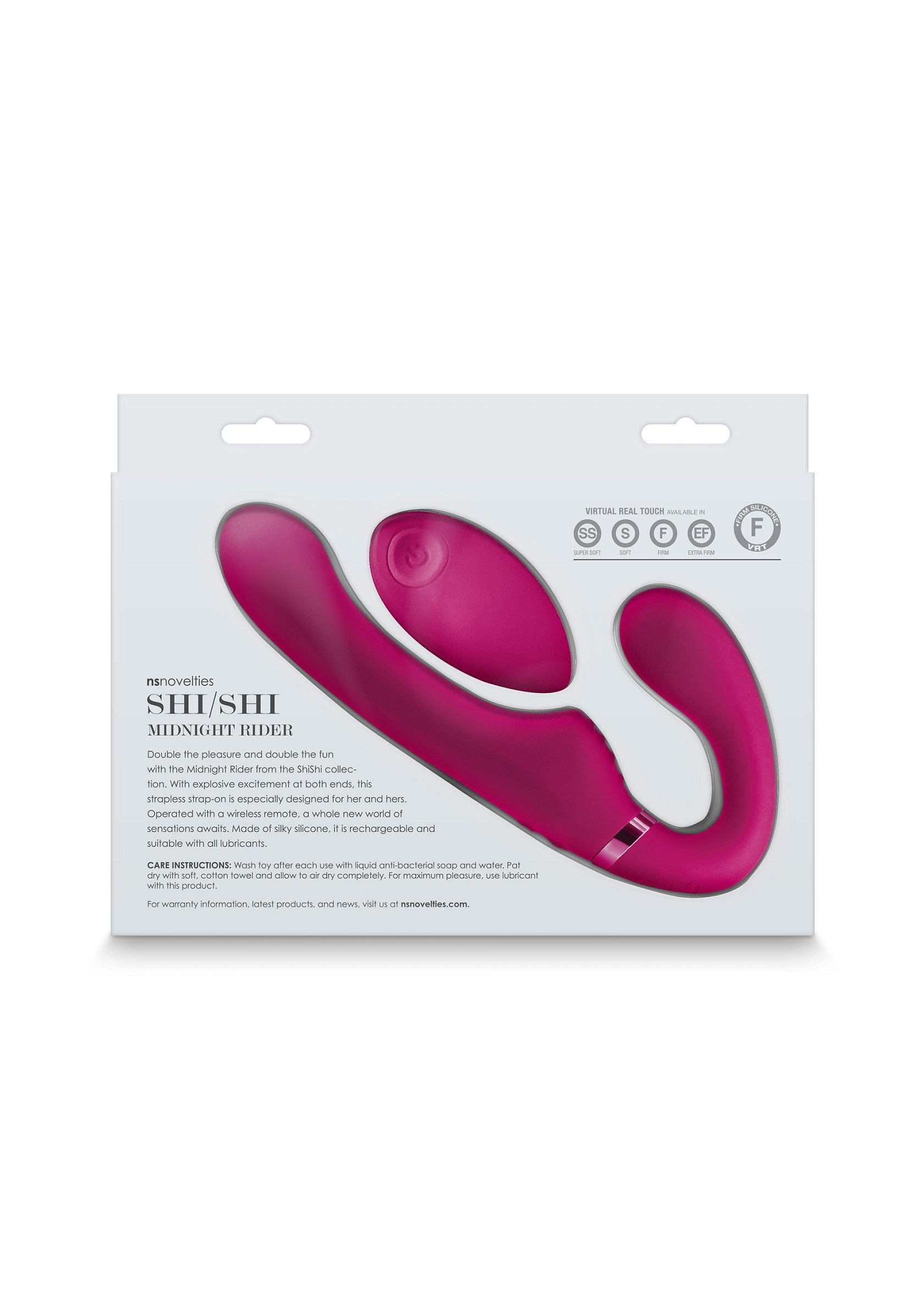 Shi Shi Midnight Rider: Doublez le plaisir avec ce stimulateur clitoridien et vaginal vibrant. Télécommande incluse. ; Shi Shi Midnight Rider: Verdubbel het genot met deze vibrerende clitoris- en vaginastimulator. Inclusief afstandsbediening.; Shi Shi Midnight Rider: Double the pleasure with this vibrating clitoral and vaginal stimulator. Remote included.