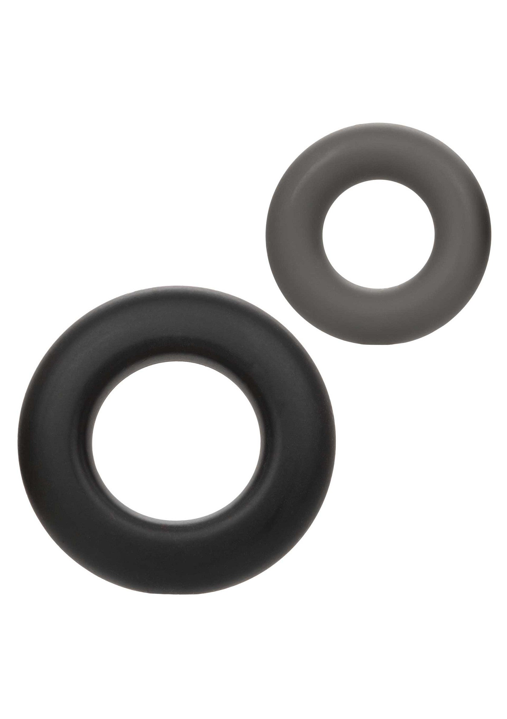 Ensemble d'anneaux péniens noirs et gris pour plus de plaisir et de performance.; Set van zwarte en grijze penisringen voor meer plezier en betere prestaties.; Black and gray cock rings set for enhanced pleasure and performance.