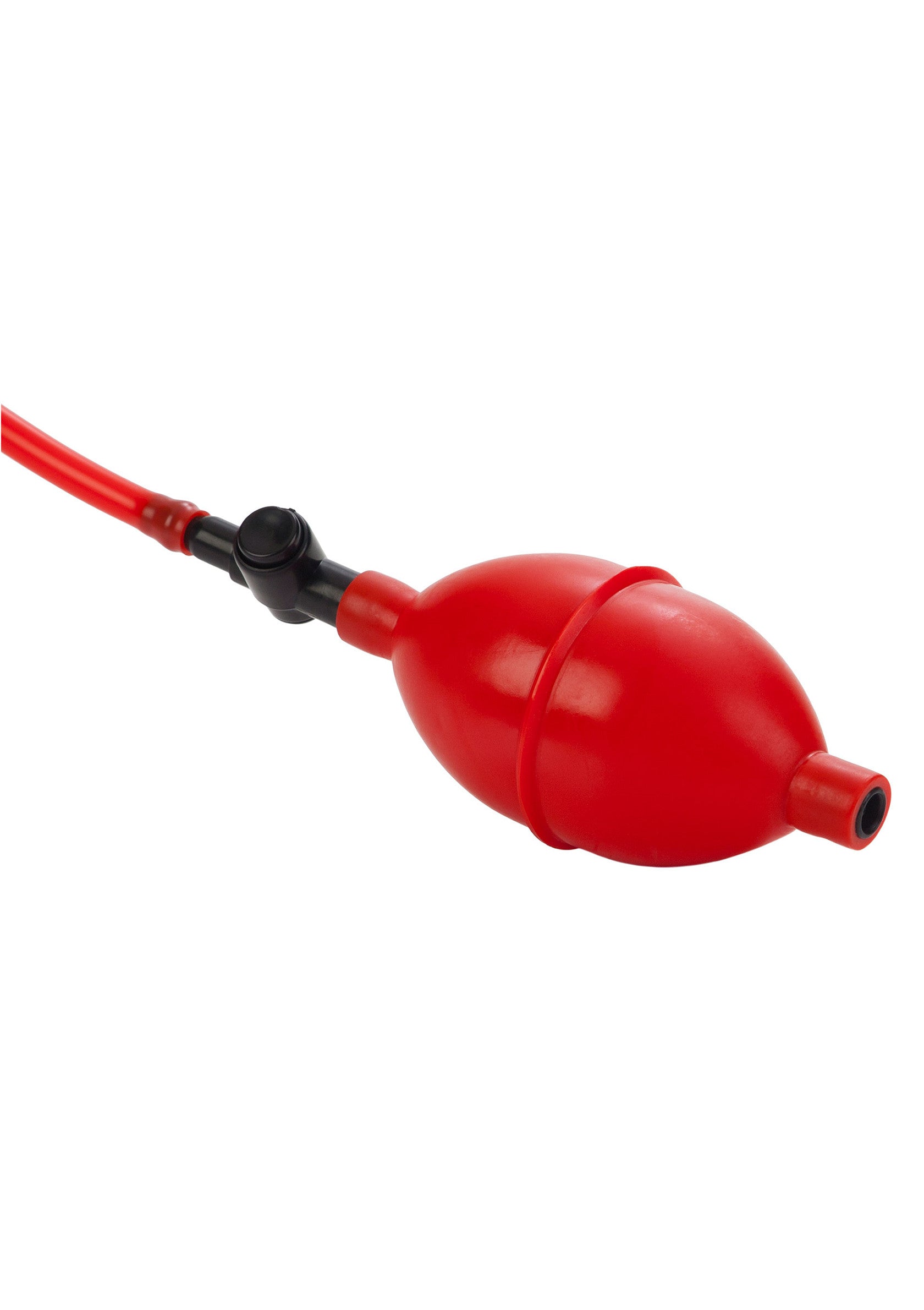 Poire à lavement rouge avec tuyau pour l'hygiène intime.; Rode klysma peer met slang voor intieme hygiëne.; Red enema bulb with hose for intimate hygiene.