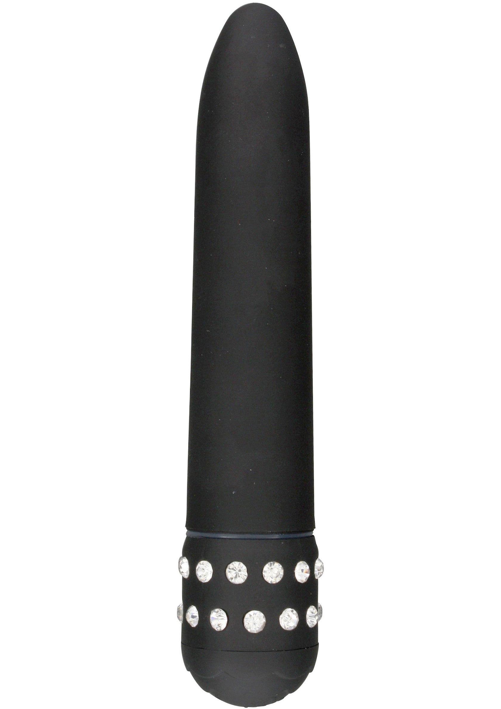 Vibromasseur noir élégant avec des strass scintillants pour un plaisir intense et discret.; Elegante zwarte vibrator met glinsterende strass steentjes voor intens en discreet genot.; Sleek black vibrator with sparkling rhinestones for intense and discreet pleasure.