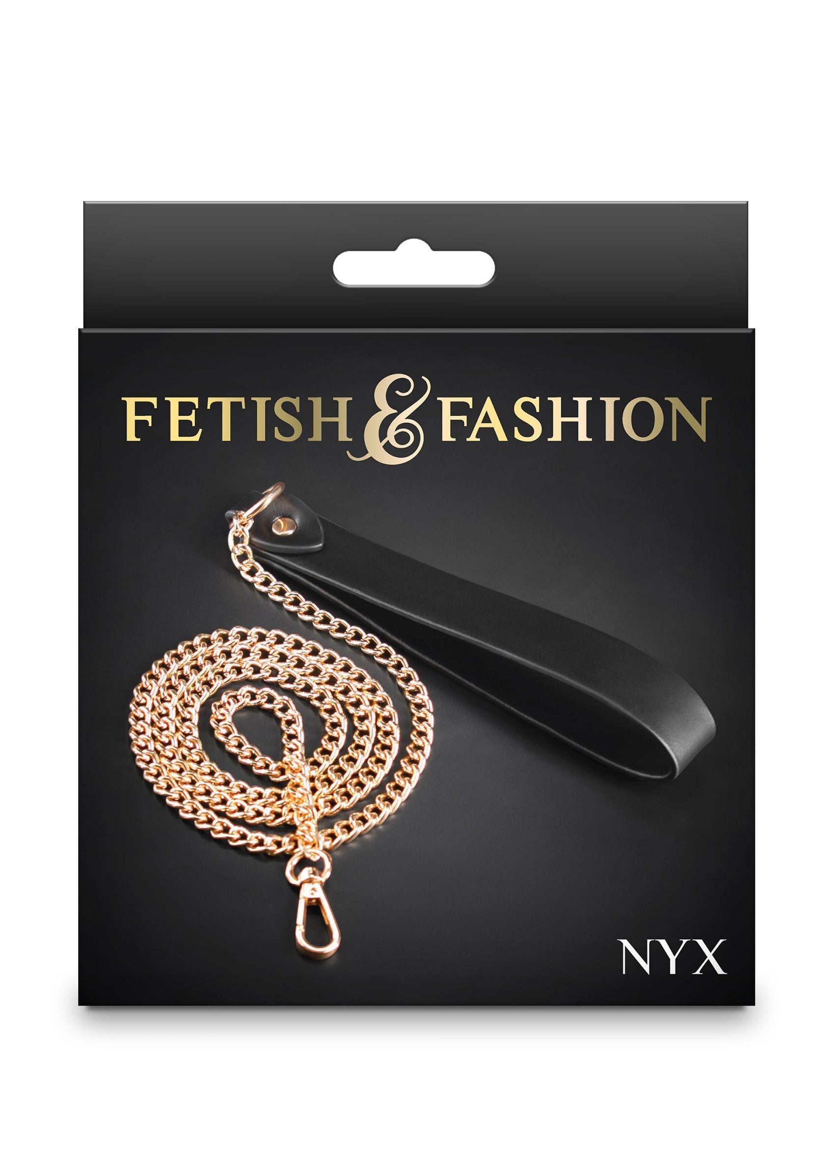 NYX Fetish & Fashion : cravache noire élégante et chaîne dorée pour un style audacieux et sophistiqué.; NYX Fetish & Fashion: elegante zwarte zweep & gouden ketting voor een gedurfde, verfijnde stijl.; NYX Fetish & Fashion: sleek black whip & gold chain for a bold, sophisticated style.