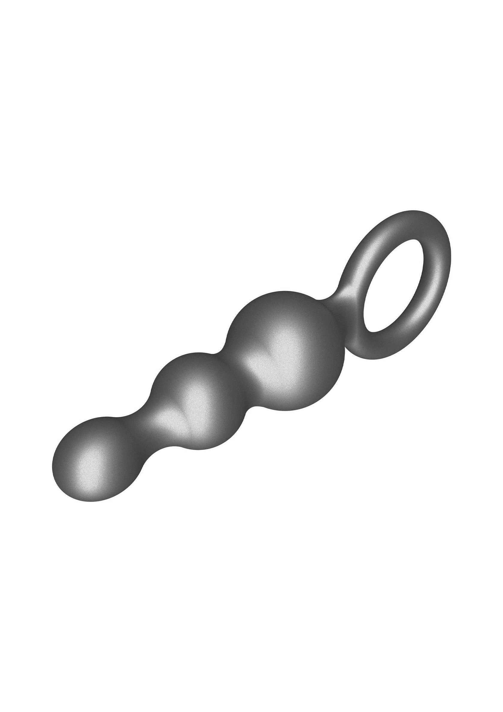 Plug anal à billes en métal lisse pour le plaisir et la stimulation. Design élégant avec anneau de récupération facile.; Gladde metalen anale plug met kralen voor genot en stimulatie. Elegant ontwerp met gemakkelijke ophaalring.; Smooth metal beaded anal plug for pleasure and stimulation. Sleek design with easy retrieval ring.