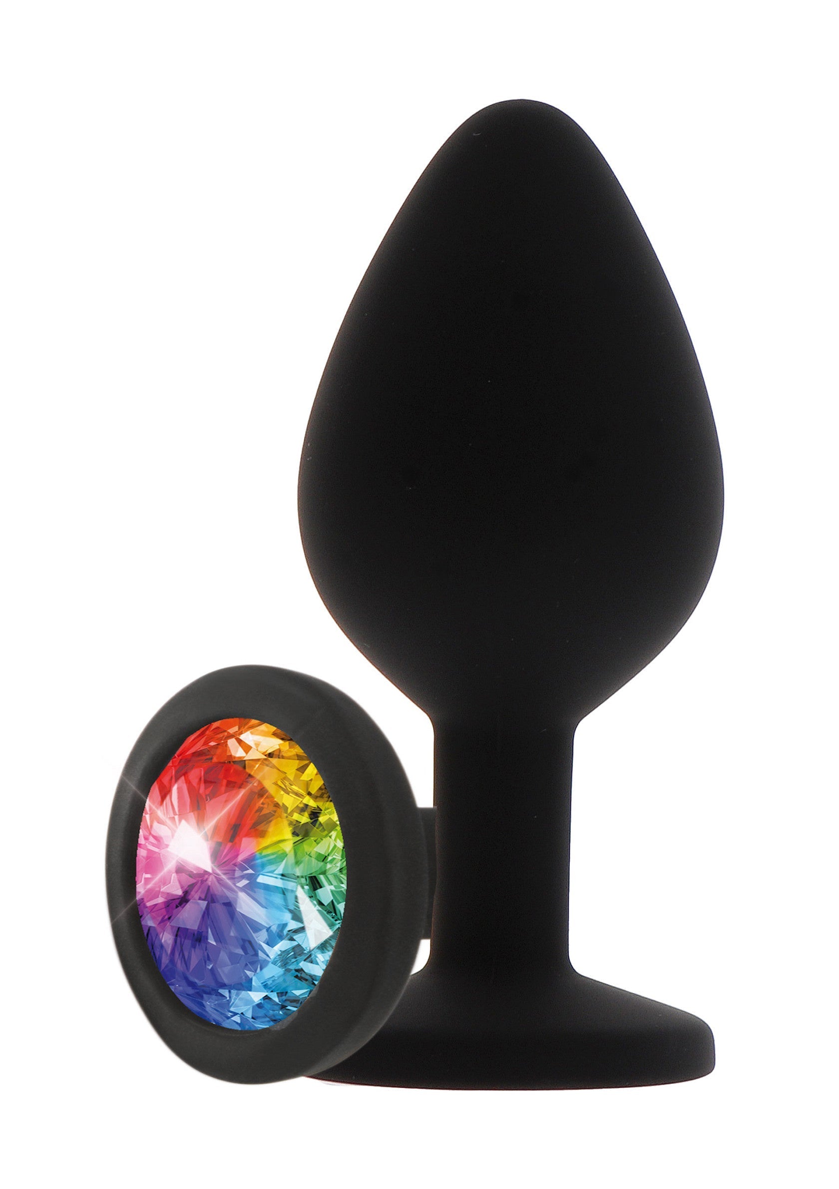 Plug anal noir avec un bijou arc-en-ciel. Plaisir et élégance combinés. À découvrir maintenant !; Zwarte buttplug met een regenboog sieraad. Plezier en elegantie gecombineerd. Nu te ontdekken!; Black butt plug with a rainbow jewel. Pleasure and elegance combined. Discover it now!