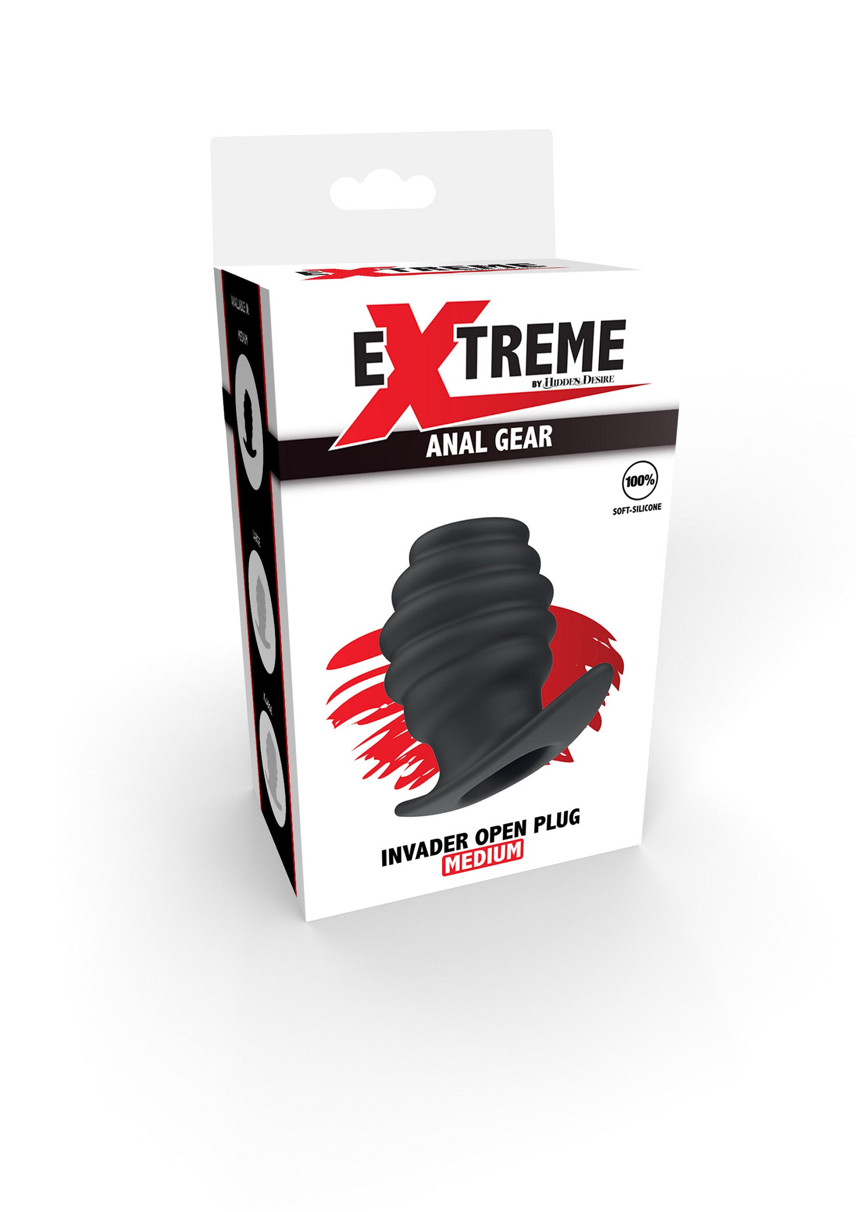 Extreme Invader Open Plug Medium. Plaisir extrême garanti avec ce plug anal en silicone souple. A découvrir!; Extreme Invader Open Plug Medium. Gegarandeerd extreem plezier met deze zachte siliconen anaalplug. Ontdek het nu!; Extreme Invader Open Plug Medium. Guaranteed extreme pleasure with this soft silicone anal plug. Discover it now!