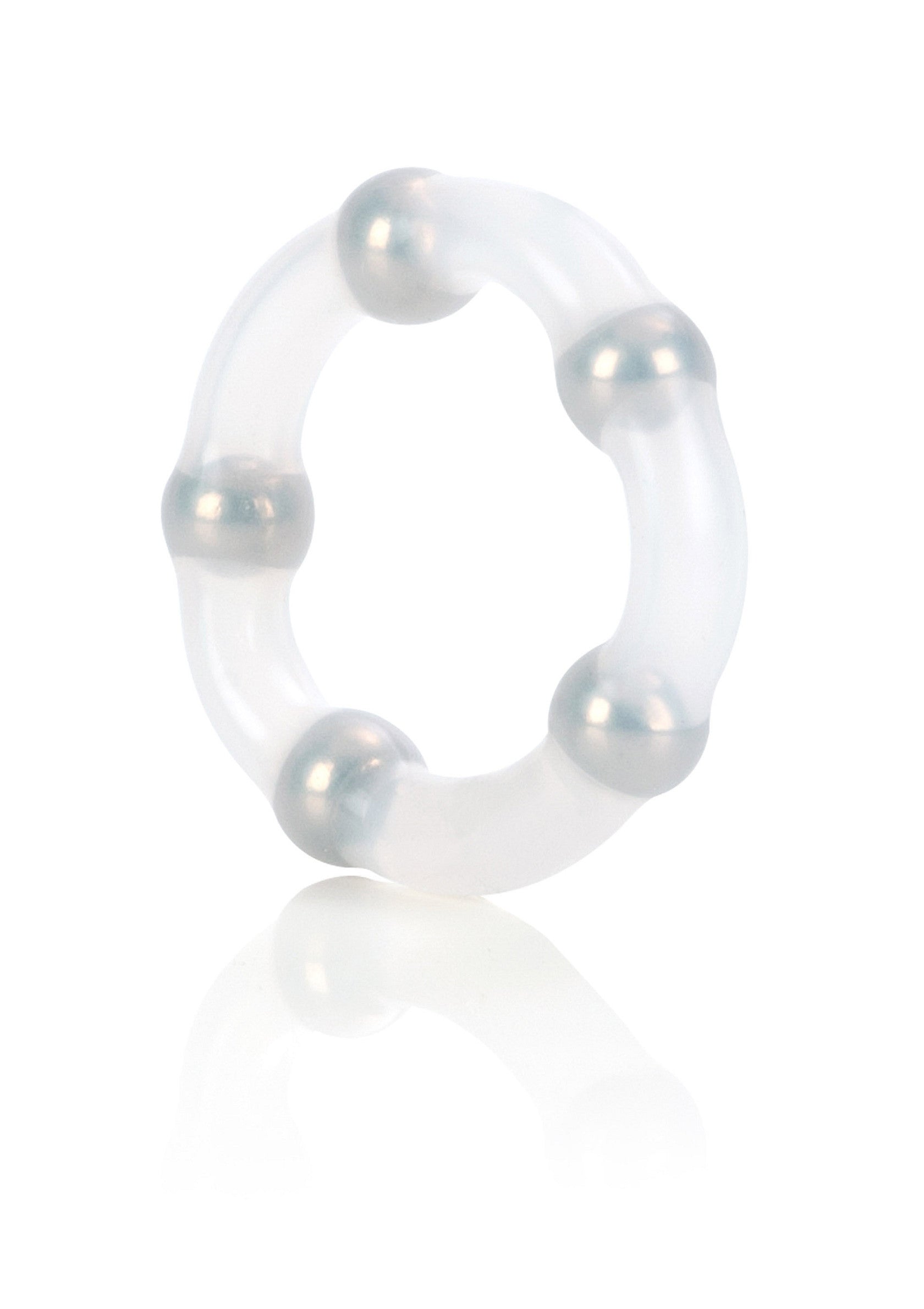 Anneau pénien transparent avec billes métalliques pour plus de plaisir.; Transparante penisring met metalen ballen voor extra plezier.; Clear beaded cock ring for increased pleasure and sensation.