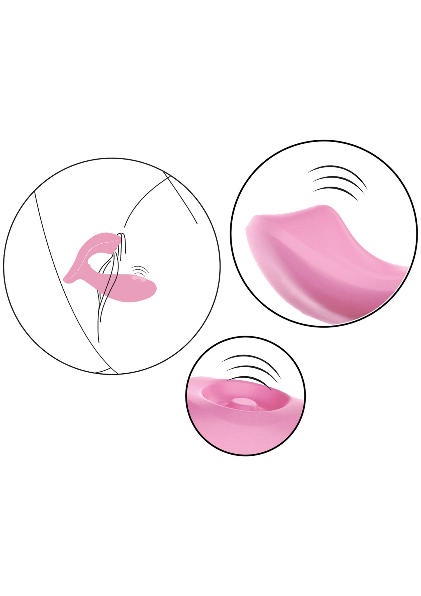 Illustrations d'un sextoy rose vibrant pour le plaisir féminin.; Illustraties van een roze vibrerend seksspeeltje voor vrouwelijk genot.; Illustrations of a pink vibrating sex toy for female pleasure.