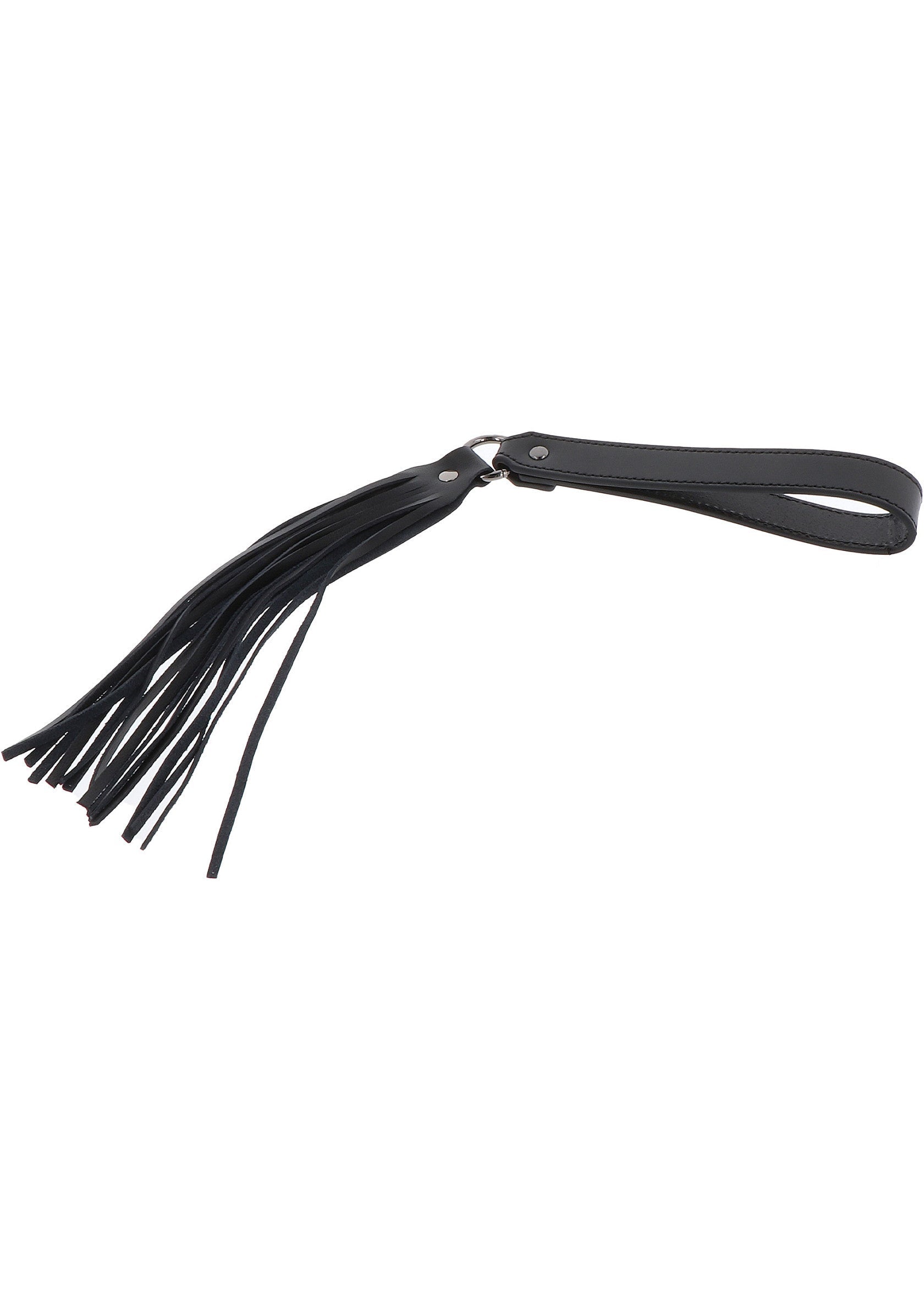 Cravache en cuir noir avec franges pour jeux coquins et BDSM.; Zwarte lederen zweep met franjes voor ondeugende spelletjes en BDSM.; Black leather fringe flogger for kinky games and BDSM.