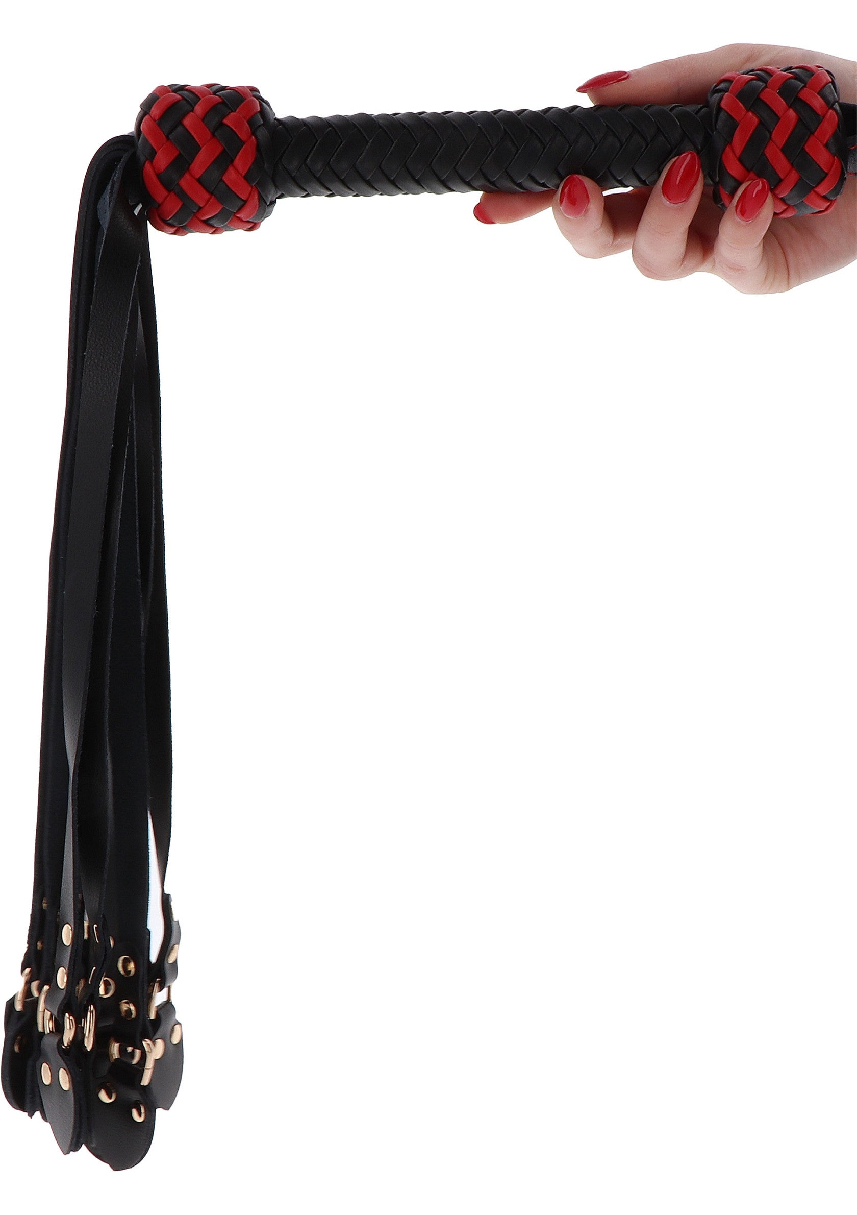 Cravache en cuir rouge et noir pour jeux coquins. Article de qualité, parfait pour pimenter vos soirées !; Zwart-rode leren zweep voor ondeugende spelletjes. Kwaliteitsartikel, perfect om uw avonden mee op te fleuren!; Red & black leather flogger for kinky games. Quality item, perfect for spicing up your evenings!