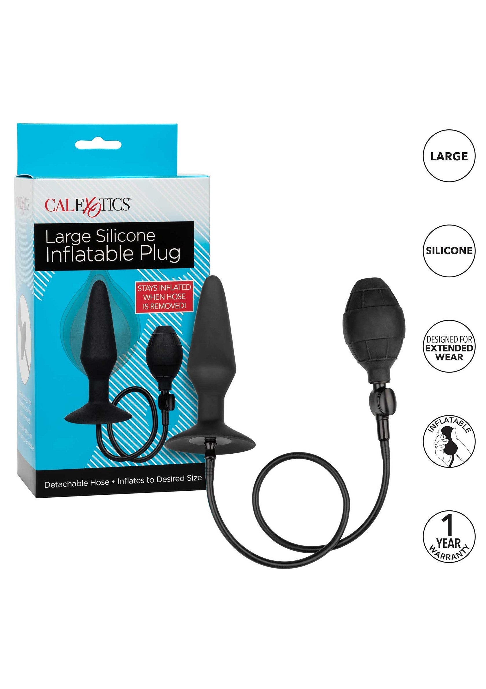 Plug anal gonflable en silicone large pour le plaisir anal. Gonflez à la taille désirée.; Grote, opblaasbare siliconen buttplug voor anale stimulatie. Blaas op tot de gewenste grootte.; Large silicone inflatable butt plug for anal pleasure. Inflate to desired size.