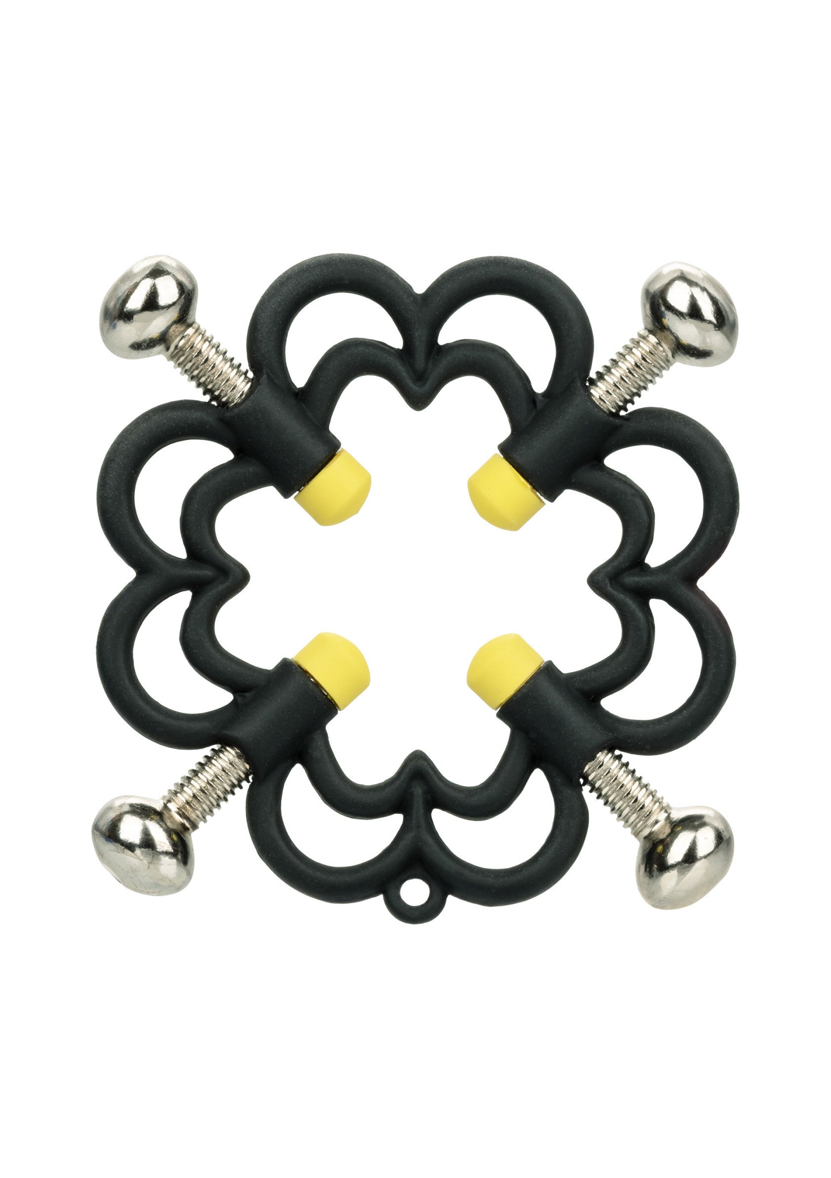 Fixation originale noire avec vis argentées et embouts jaunes. Idéal pour projets créatifs et bricolage.; Zwarte bevestiging met zilveren schroeven en gele uiteinden. Ideaal voor creatieve projecten en doe-het-zelf.; Black novelty fastener with silver screws & yellow tips. Great for creative projects & DIY.