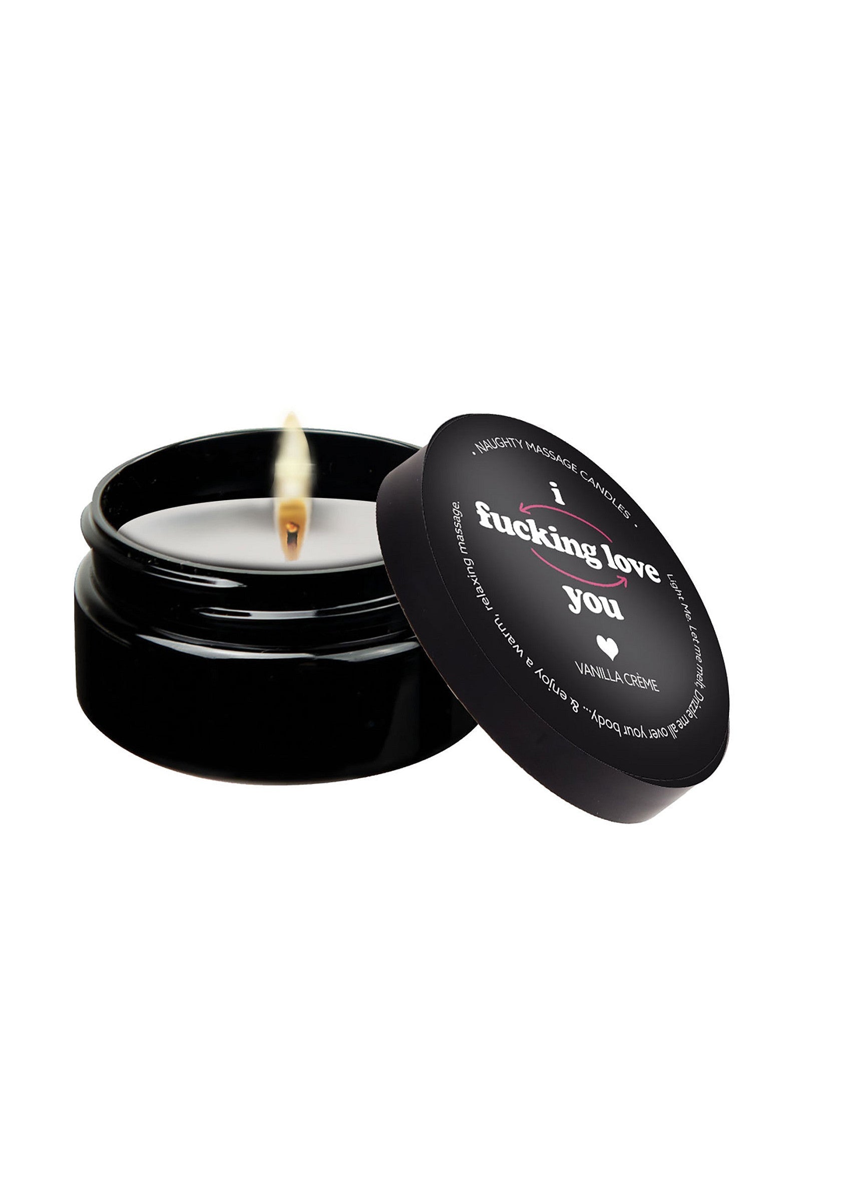 Bougie de massage à la vanille "I Fucking Love You". Bougie érotique pour un massage sensuel.; "I Fucking Love You" vanille massagekaars. Erotische kaars voor een sensuele massage.; "I Fucking Love You" vanilla massage candle. Erotic candle for a sensual massage.