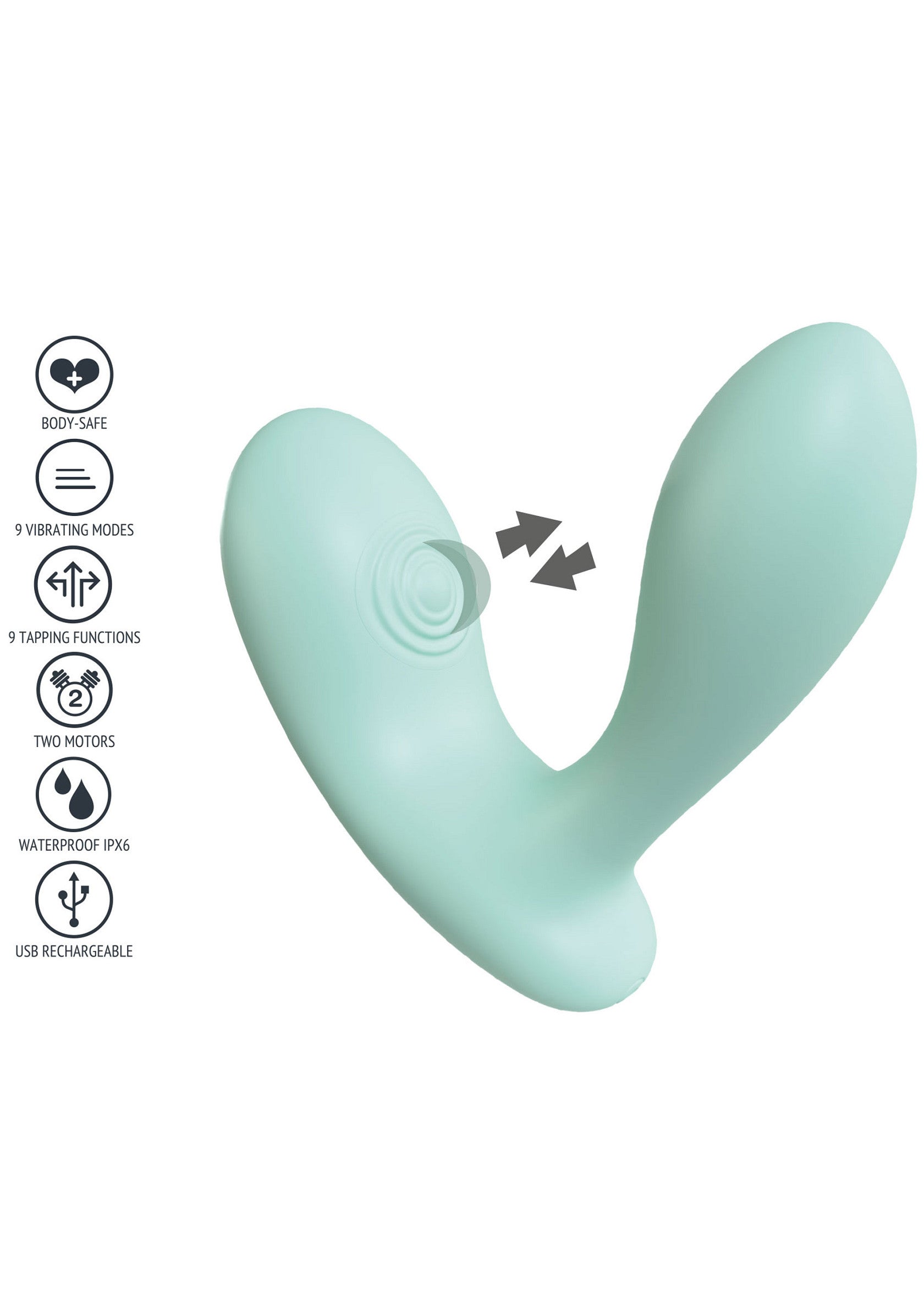 Vibrateur personnel bleu-vert, sûr pour le corps, avec plusieurs modes et fonctions. Rechargeable par USB et étanche.; Blauwgroene persoonlijke vibrator, veilig voor het lichaam, met meerdere standen en functies. USB-oplaadbaar en waterdicht.; Teal personal vibrator, body-safe, with multiple modes & functions. USB rechargeable & waterproof IPX6.