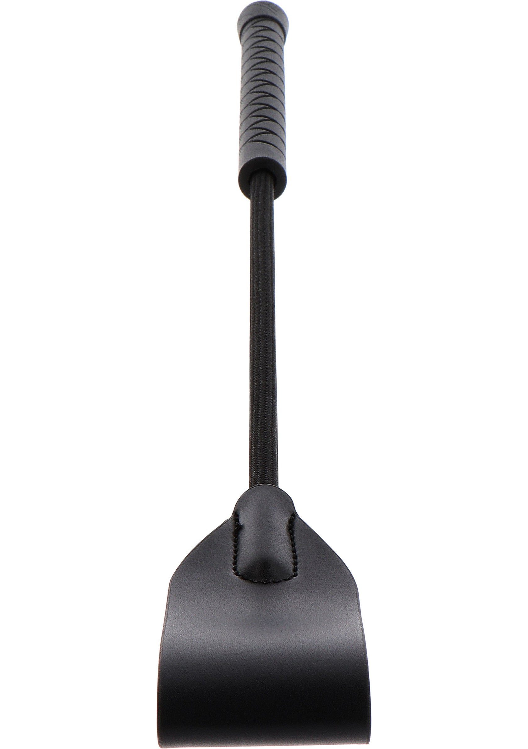 Palette de fessée noire pour jeux coquins. Accessoire de plaisir en cuir lisse pour adultes consentants.; Zwarte paddle voor spanking. Glad lederen accessoire voor plezier voor volwassen liefhebbers van sensatie.; Black flogger paddle. Smooth leather spanking tool for kinky fun. BDSM toy for consenting adults.