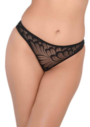 String noir en dentelle délicate. Sous-vêtements féminins, confortables et élégants.; Zwarte string van delicaat kant. Vrouwelijk ondergoed, comfortabel en elegant.; Black delicate lace thong. Women's underwear, comfortable and stylish.
