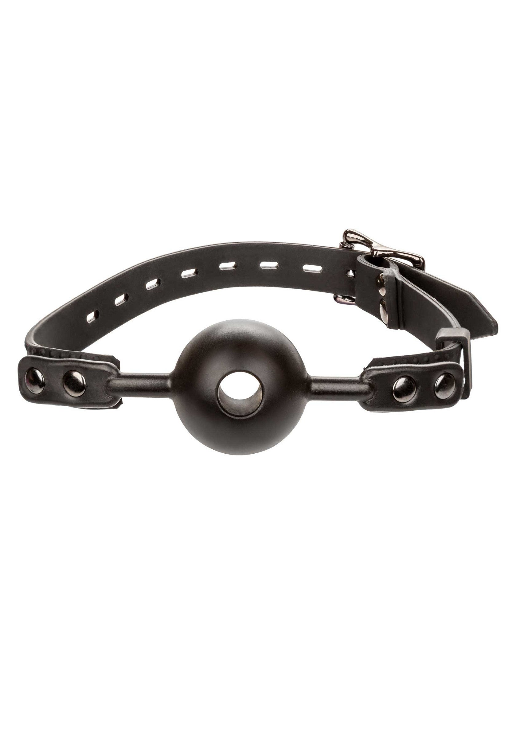Bâillon boule noir ajustable en cuir pour jeux de rôle et domination. Accessoire de soumission.; Verstelbare zwarte balgstreng van leer voor rollenspel en dominantie. Onderdanige accessoire.; Adjustable black leather ball gag for roleplay and dominance. Submissive accessory.
