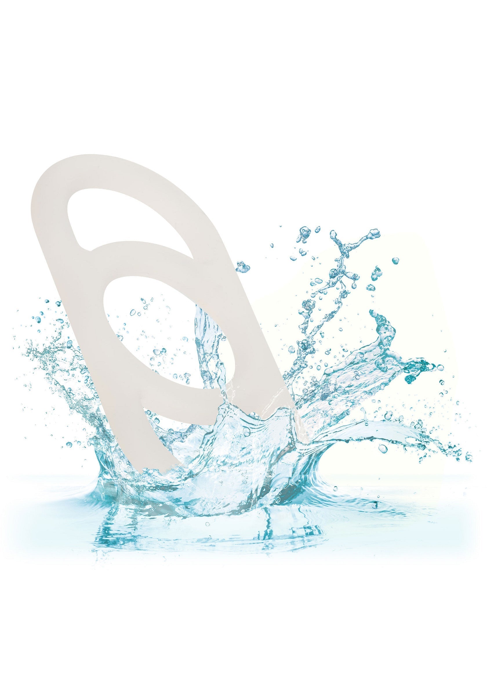 Forme blanche abstraite avec éclaboussures d'eau, idéal pour la cosmétique ou le bien-être.; Abstracte witte vorm met waterspetters, ideaal voor cosmetica of wellness.; Abstract white shape with water splash, ideal for cosmetics or wellness.