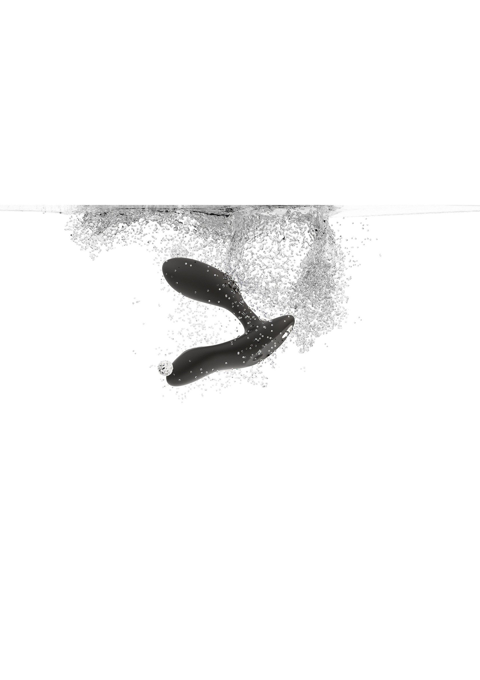 Plug anal noir immergé dans l'eau. Accessoire pour adultes pour le plaisir et la détente.; Zwarte anale plug ondergedompeld in water. Volwassen accessoire voor plezier en ontspanning.; Black anal plug submerged in water. Adult accessory for pleasure and relaxation.