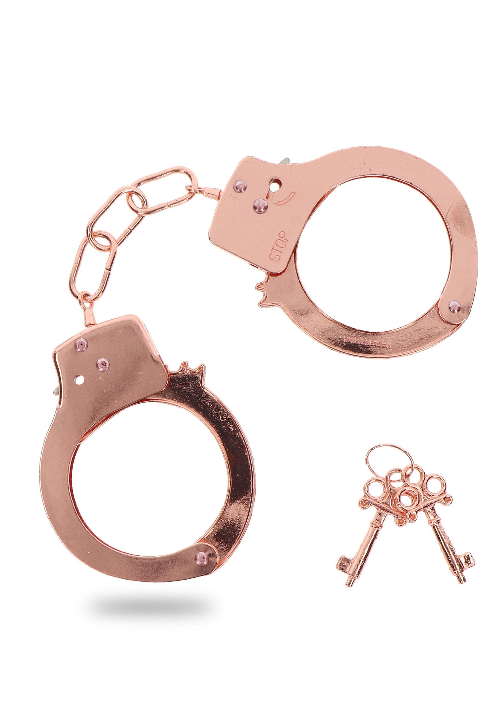 Menottes roses dorées avec clés, pour pimenter votre vie amoureuse. Accessoire coquin et élégant. Jeu de rôle garanti !; Roségouden handboeien met sleutels, om je liefdesleven op te fleuren. Stoute en elegante accessoire. Gegarandeerd rollenspel!; Rose gold handcuffs with keys, to spice up your love life. Naughty and elegant accessory. Guaranteed role-playing!