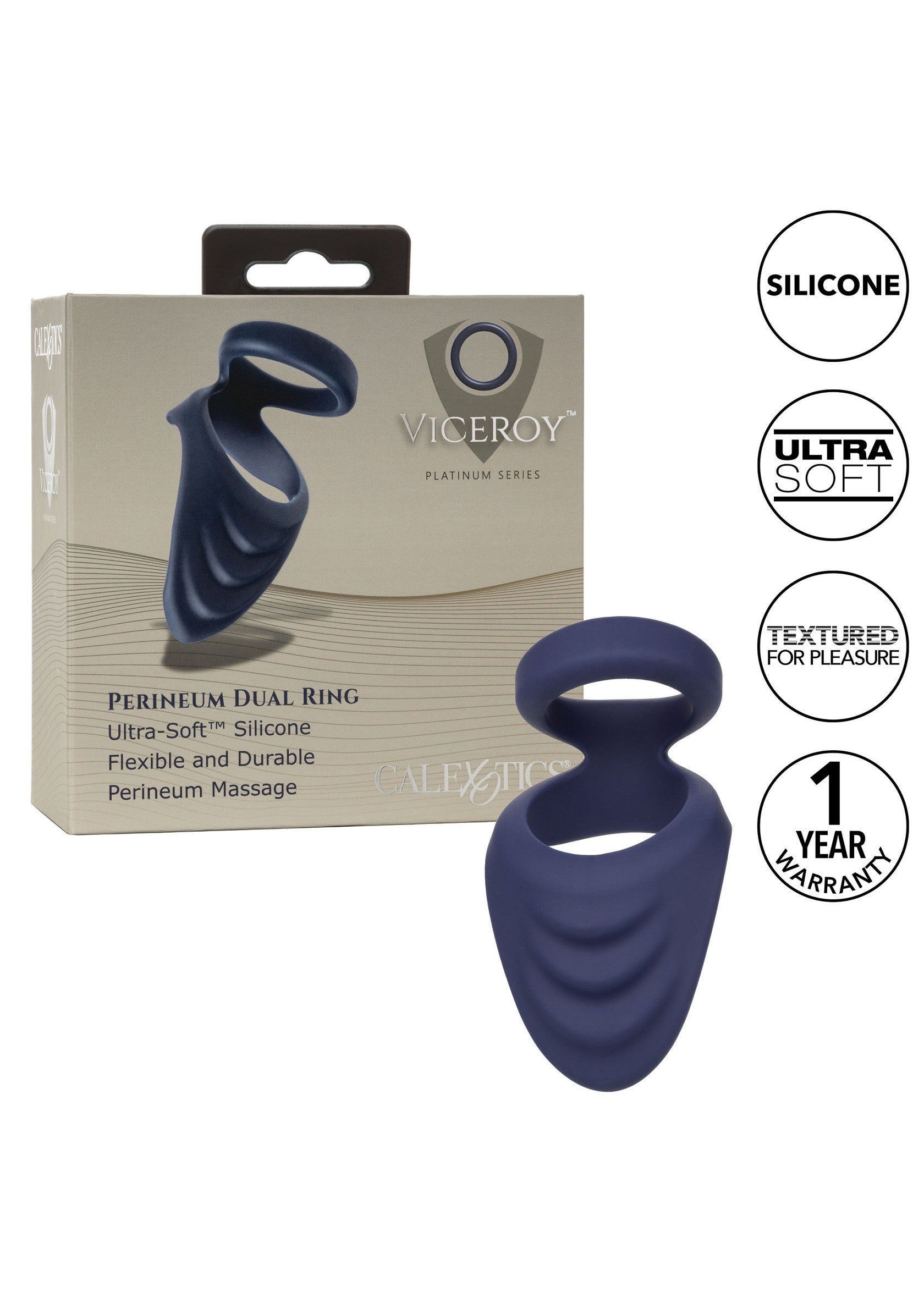 Anneau pénien double Viceroy Platinum Series pour massage du périnée. Silicone ultra-doux, flexible et durable.; Viceroy Platinum Series perineum dubbele ring. Ultra zachte siliconen, flexibel en duurzaam, voor perineum massage.; Viceroy Platinum Series Perineum Dual Ring. Ultra-soft silicone, flexible, durable, for perineum massage.