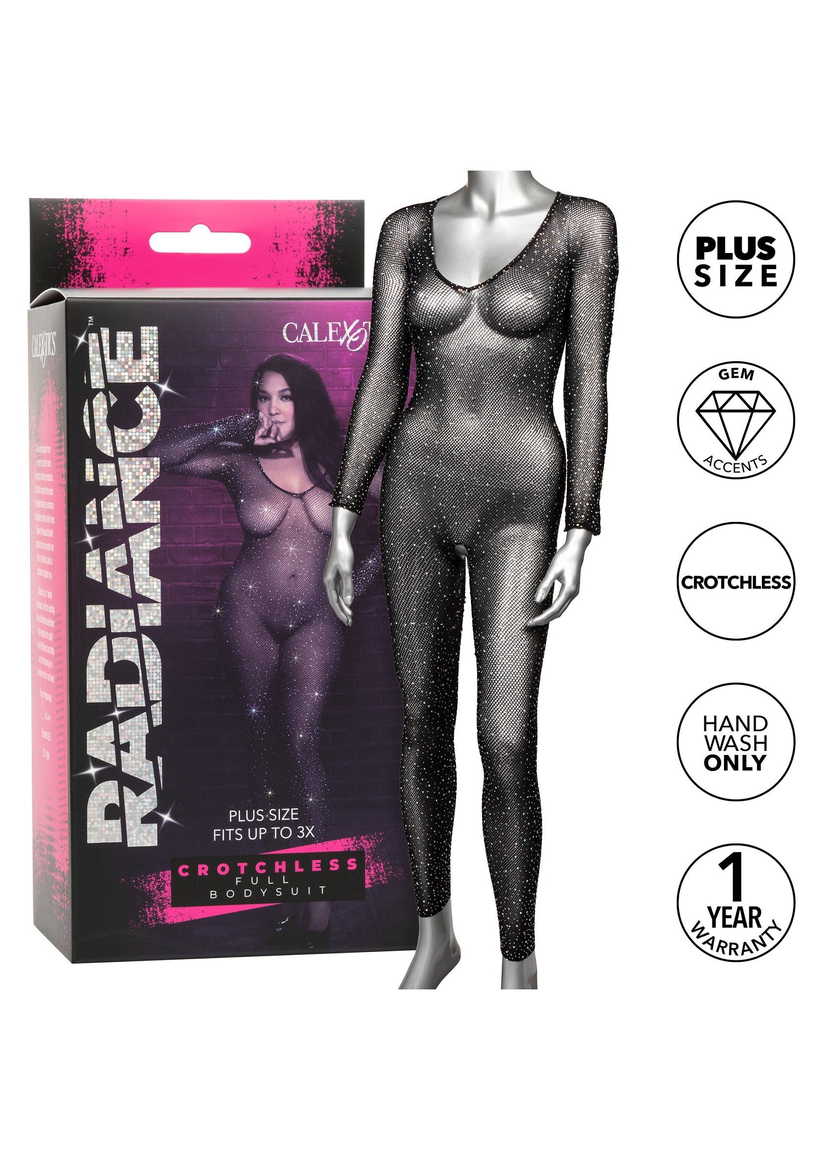 Body intégral résille noire Calex Radiance, grande taille. Sexy et audacieux !; Calex Radiance zwarte visnet bodysuit, plus size. Sexy en gedurfd!; Calex Radiance black fishnet bodysuit, plus size. Sexy and daring!