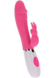 Vibromasseur rose avec vibromasseur en forme de lapin pour le plaisir; Roze vibrator met konijntjesvibrator voor plezier; Pink vibrator with bunny vibrator for pleasure