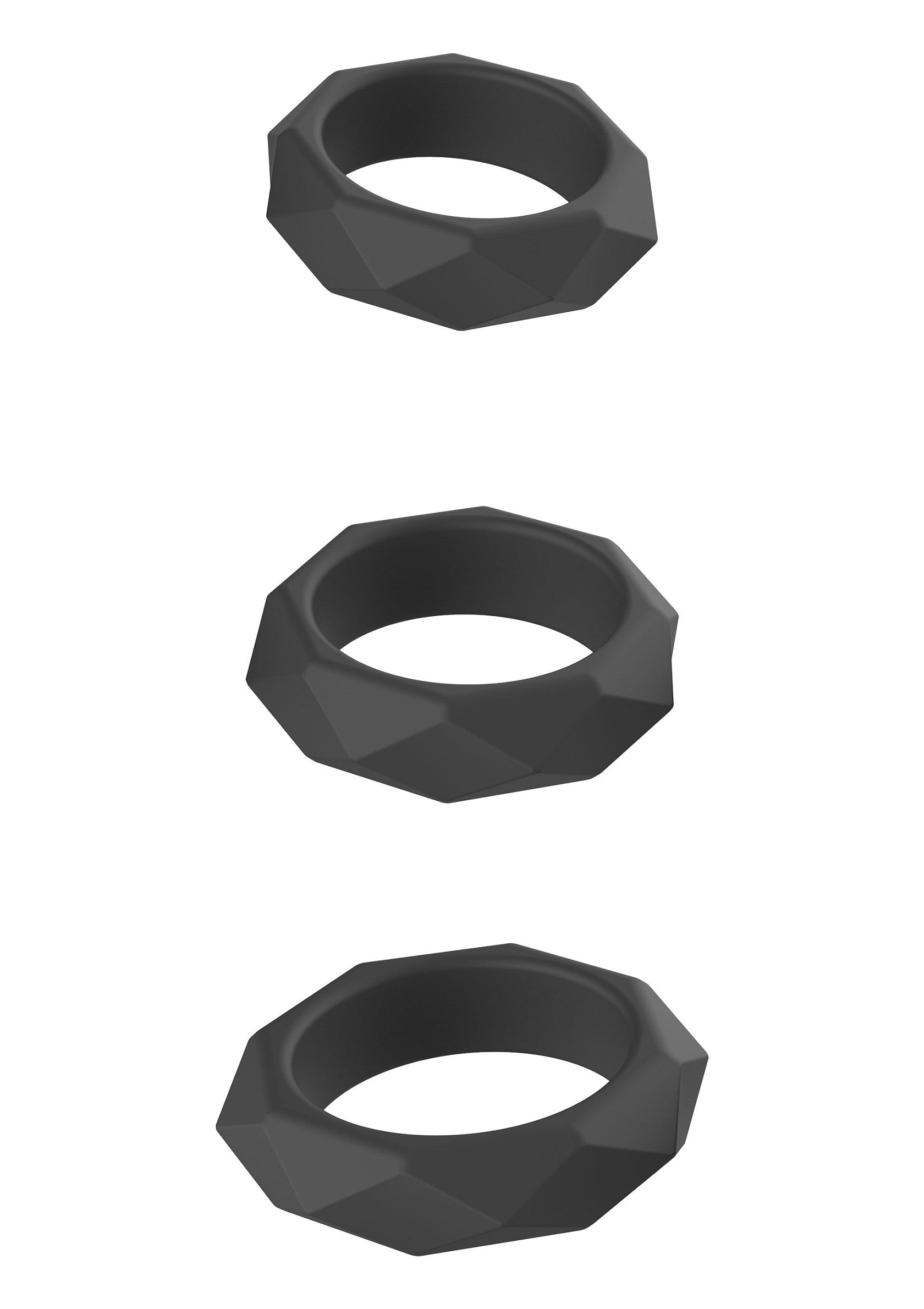 Anneaux géométriques noirs pour un style moderne et minimaliste.; Zwarte geometrische ringen voor een moderne, minimalistische stijl.; Black geometric rings for a modern, minimalist style.