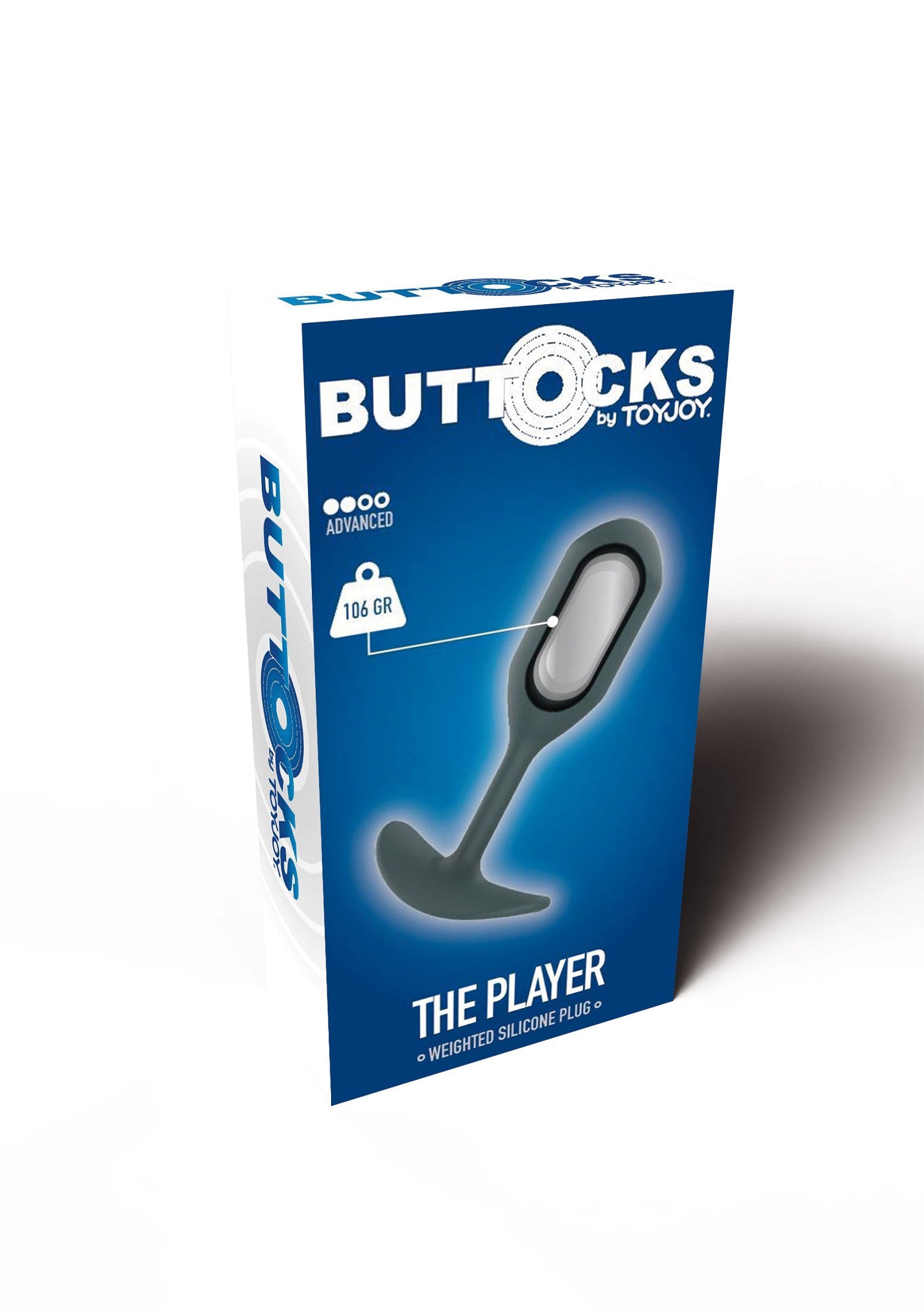 Buttocks THE PLAYER, plug anal lesté en silicone de ToyJoy. Découvrez le plaisir avec ce plug de haute qualité.; Buttocks THE PLAYER, gewogen siliconen anaal plug van ToyJoy. Ontdek het plezier met deze hoogwaardige plug.; Buttocks THE PLAYER, weighted silicone anal plug by ToyJoy. Discover pleasure with this high-quality plug.