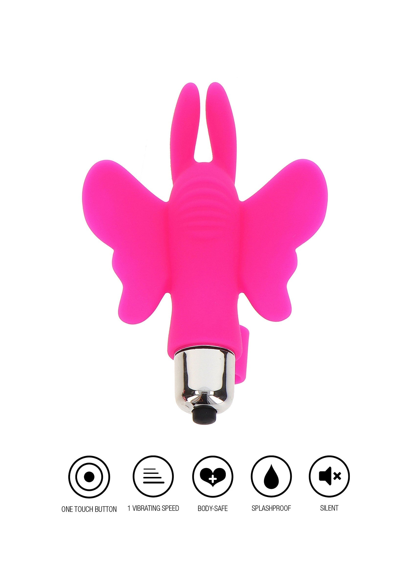 Vibromasseur rose en forme de papillon. Plaisir intense garanti!; Roze vlinder vibrator voor intens plezier. Body-safe en splashproof!; Pink butterfly vibrator for intense pleasure. Body-safe and splashproof!